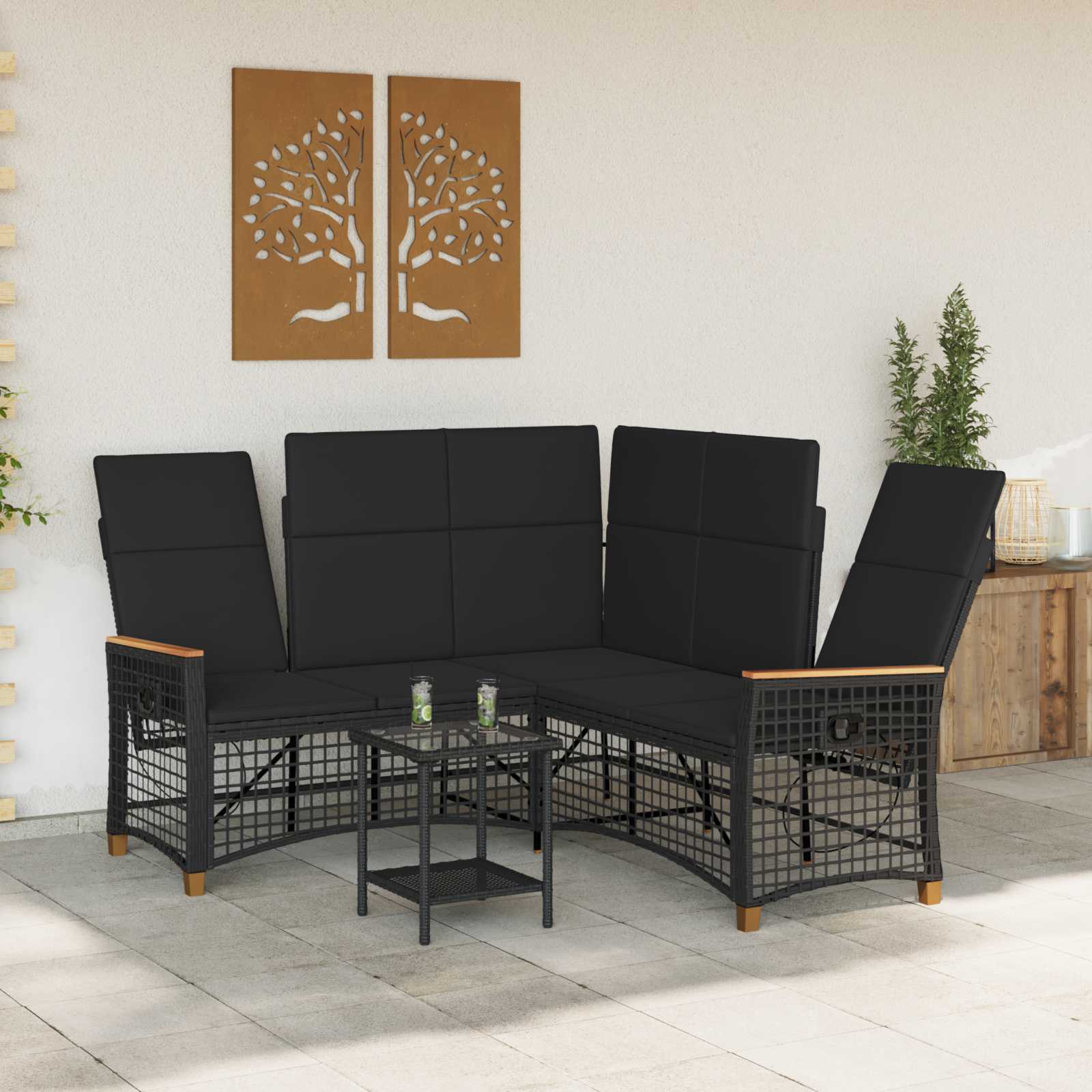 vidaXL Garten Liegesofa Set Verstellbar Schwarz 164 x 164 x 112 cm