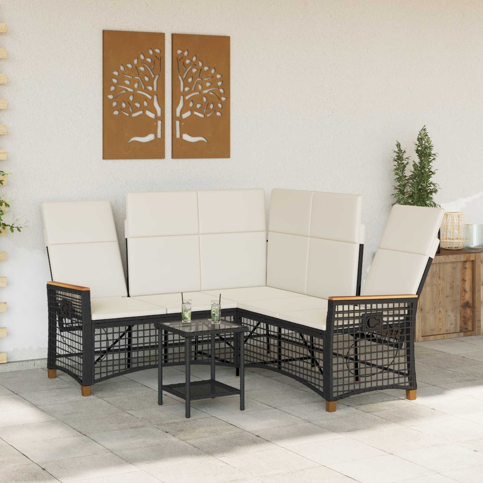 vidaXL Garten Liegesofa Set Schwarz und Cremeweiß 164 x 164 x 112 cm
