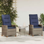 vidaXL Verstellbarer Gartenstuhl 2 pcs Grau und Marineblau Poly-Rattan
