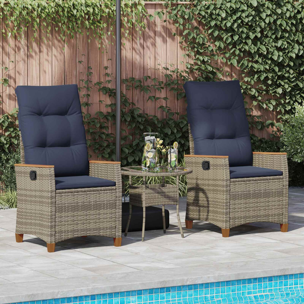 vidaXL Verstellbarer Gartenstuhl 2 pcs Grau und Marineblau Poly-Rattan