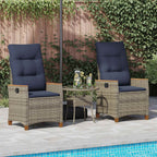 vidaXL Verstellbarer Gartenstuhl 2 pcs Grau und Marineblau Poly-Rattan