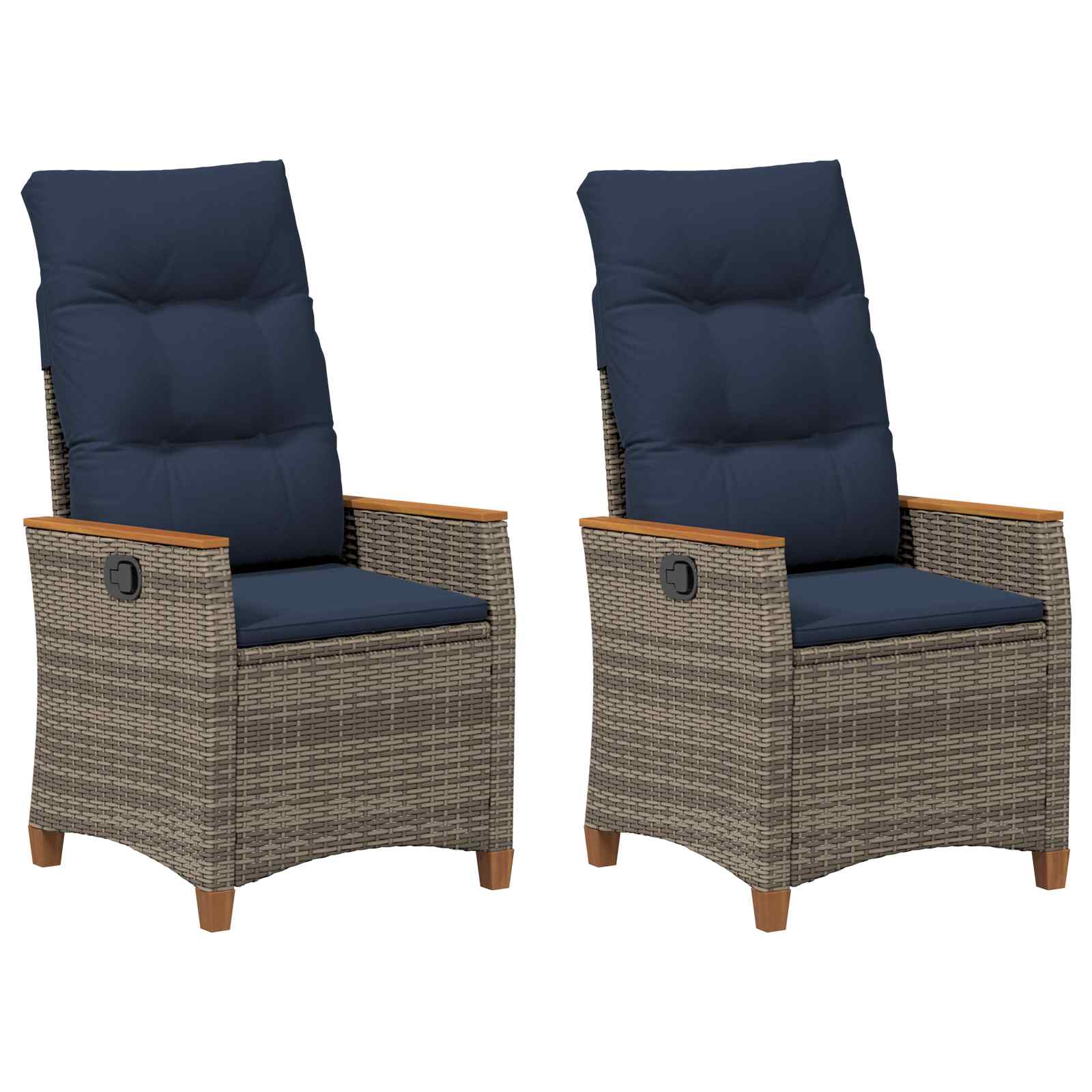 vidaXL Verstellbarer Gartenstuhl 2 pcs Grau und Marineblau Poly-Rattan