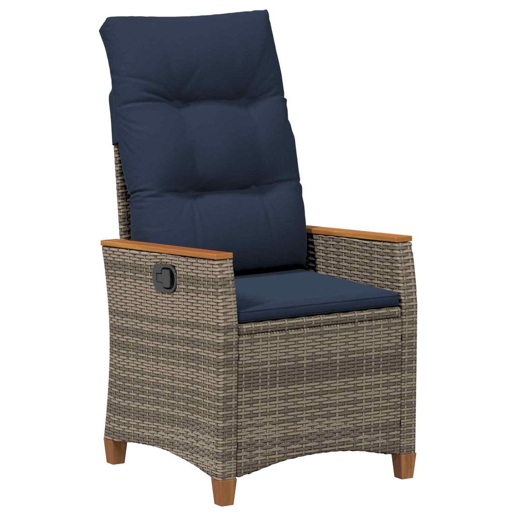 vidaXL Verstellbarer Gartenstuhl 2 pcs Grau und Marineblau Poly-Rattan