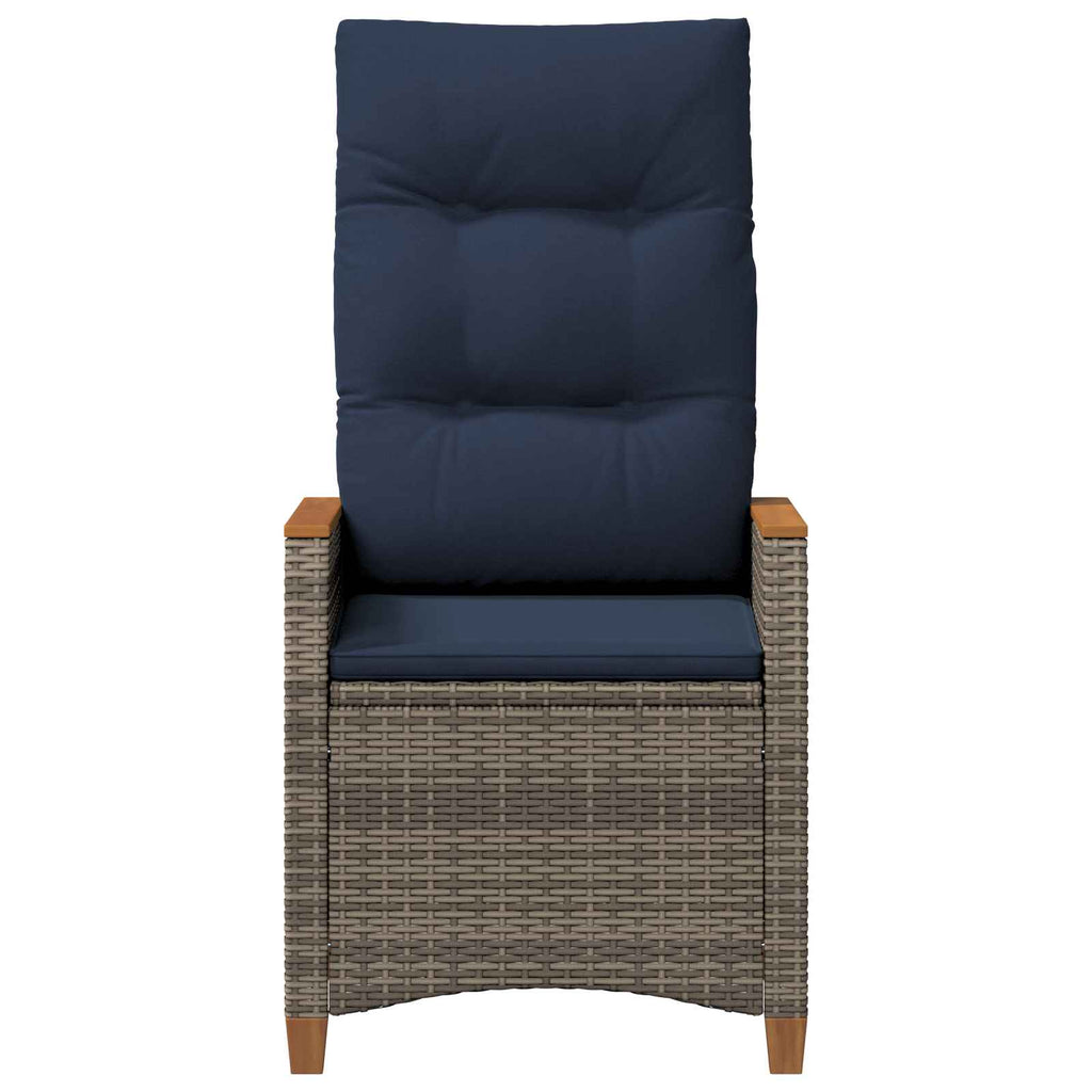 vidaXL Verstellbarer Gartenstuhl 2 pcs Grau und Marineblau Poly-Rattan