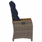 vidaXL Verstellbarer Gartenstuhl 2 pcs Grau und Marineblau Poly-Rattan