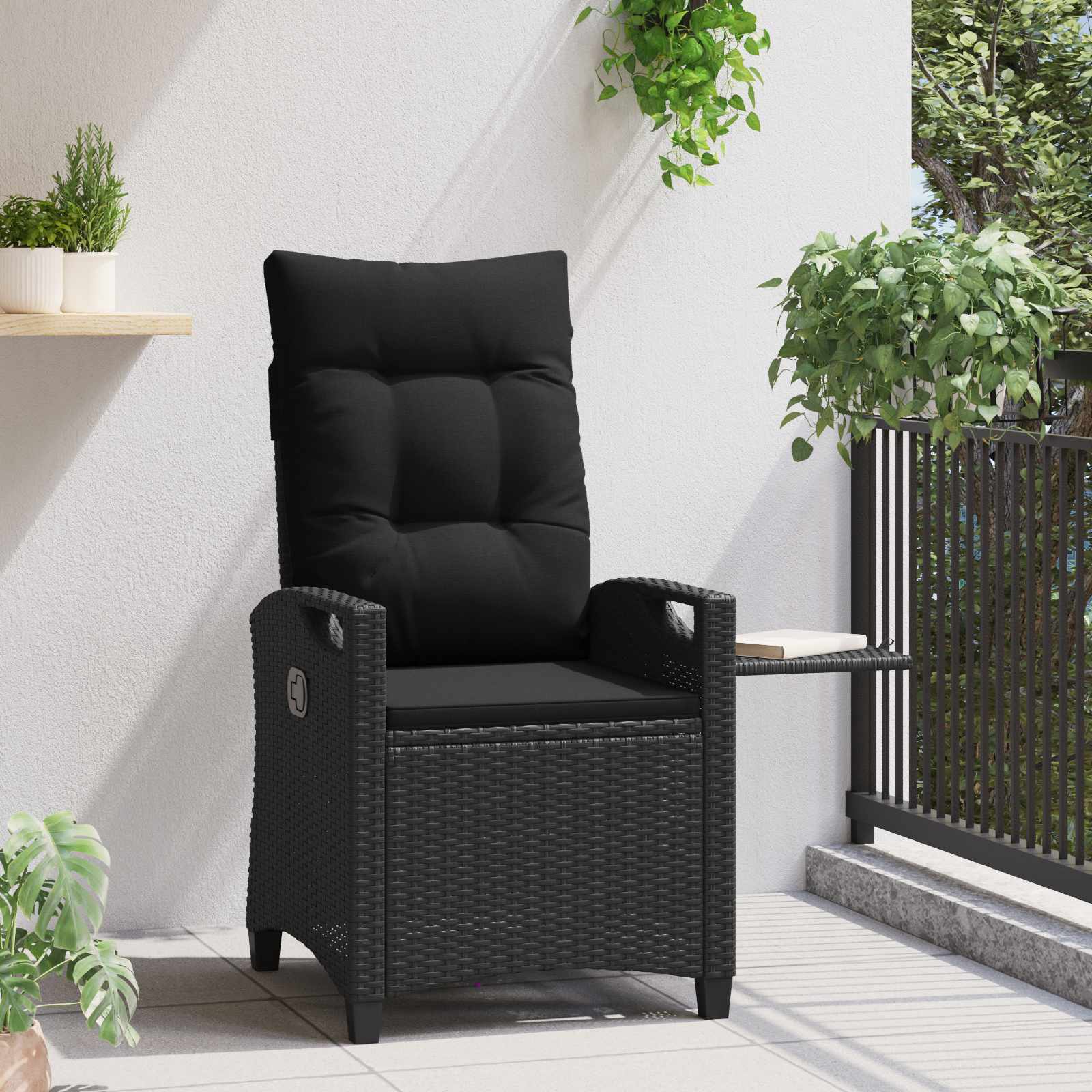 vidaXL Verstellbarer Gartenstuhl Schwarz 56 x 60 x 112 cm Poly-Rattan