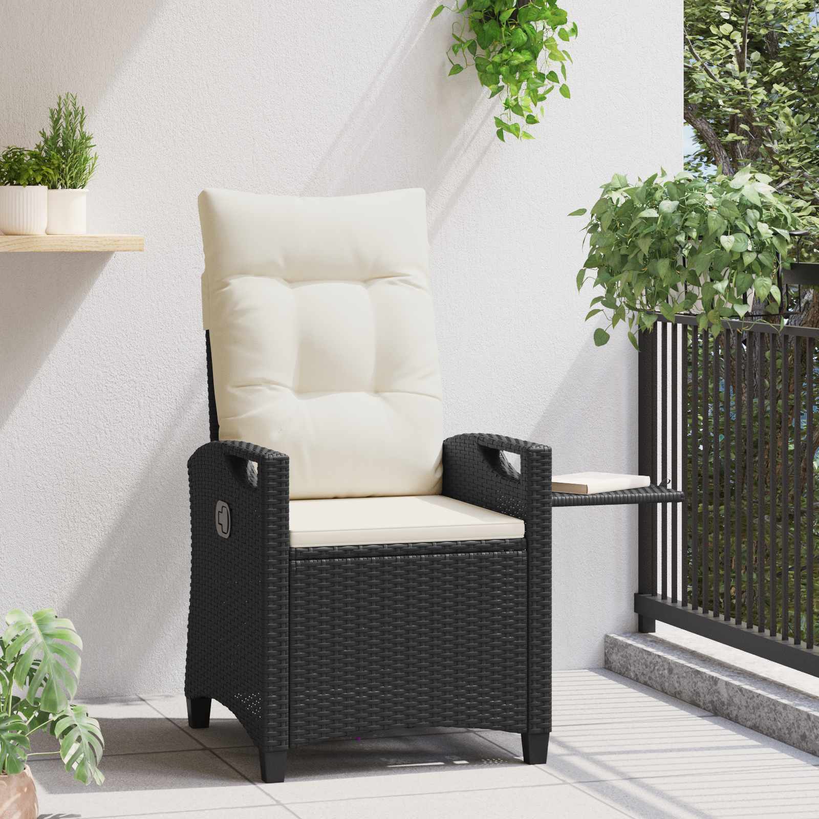 vidaXL Verstellbarer Gartenstuhl Schwarz und Creme 56 x 60 x 112 cm