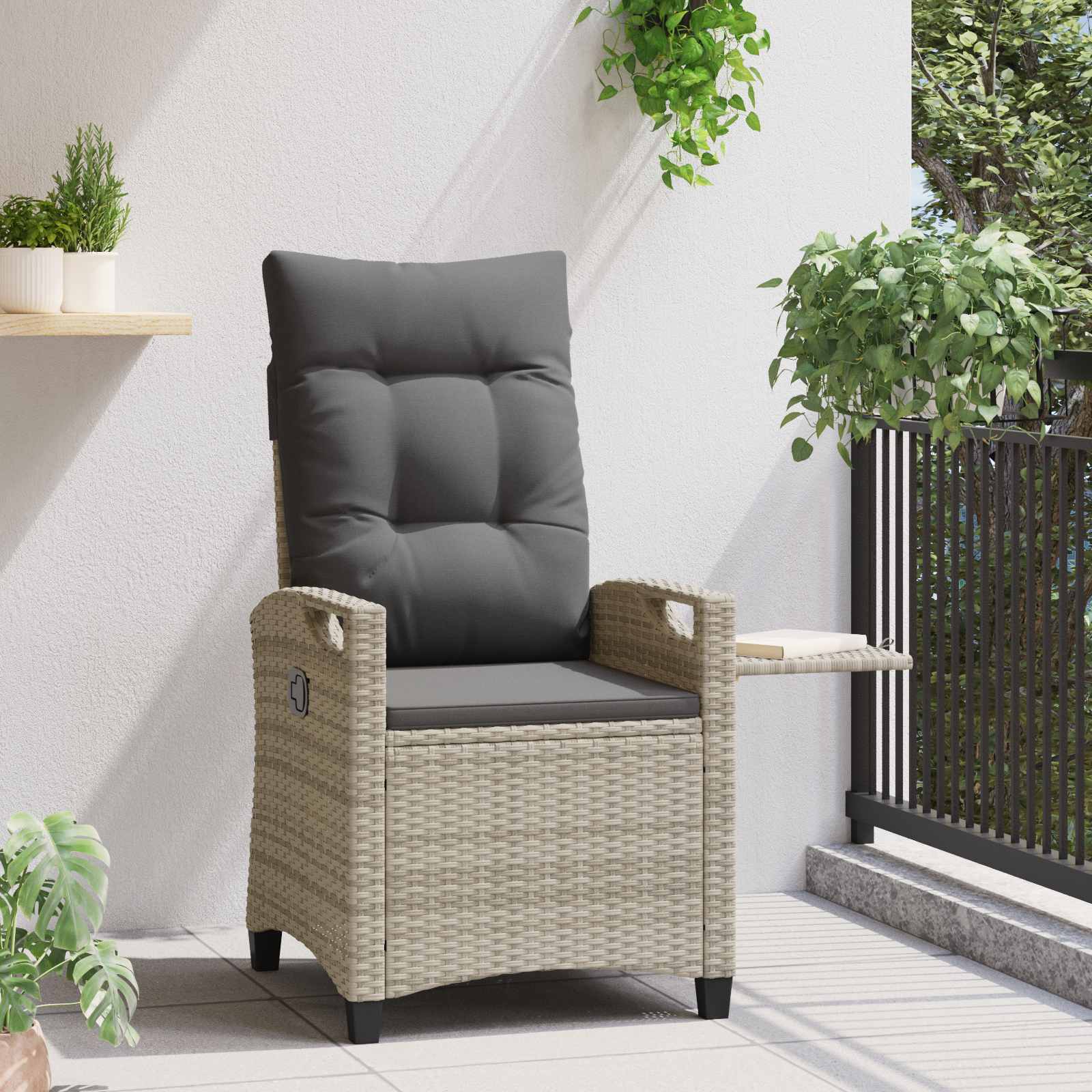 vidaXL Verstellbarer Gartenstuhl Hellgrau und Dunkelgrau Poly-Rattan