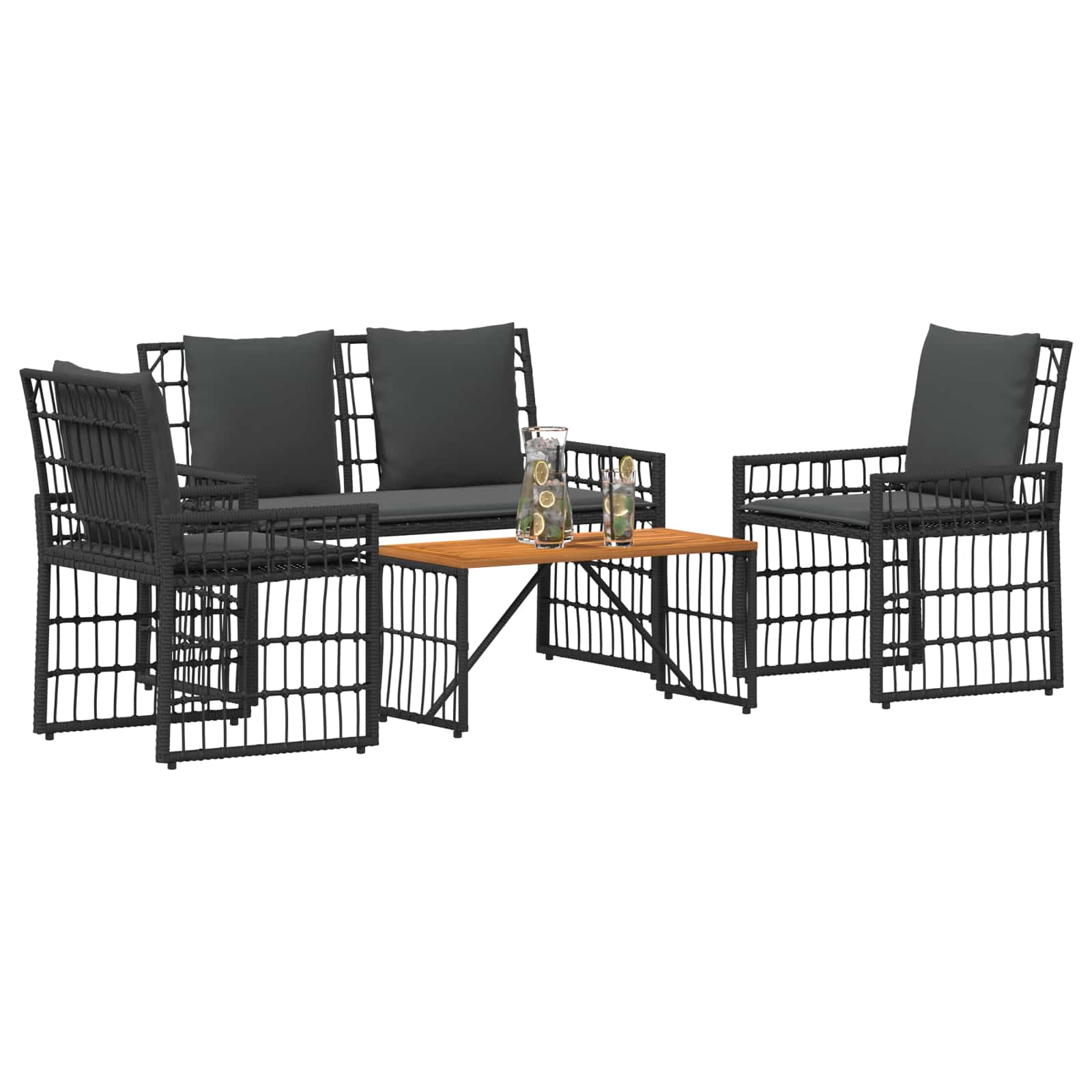 vidaXL Gartenmöbel Set 4 pcs Schwarz und Dunkelgrau