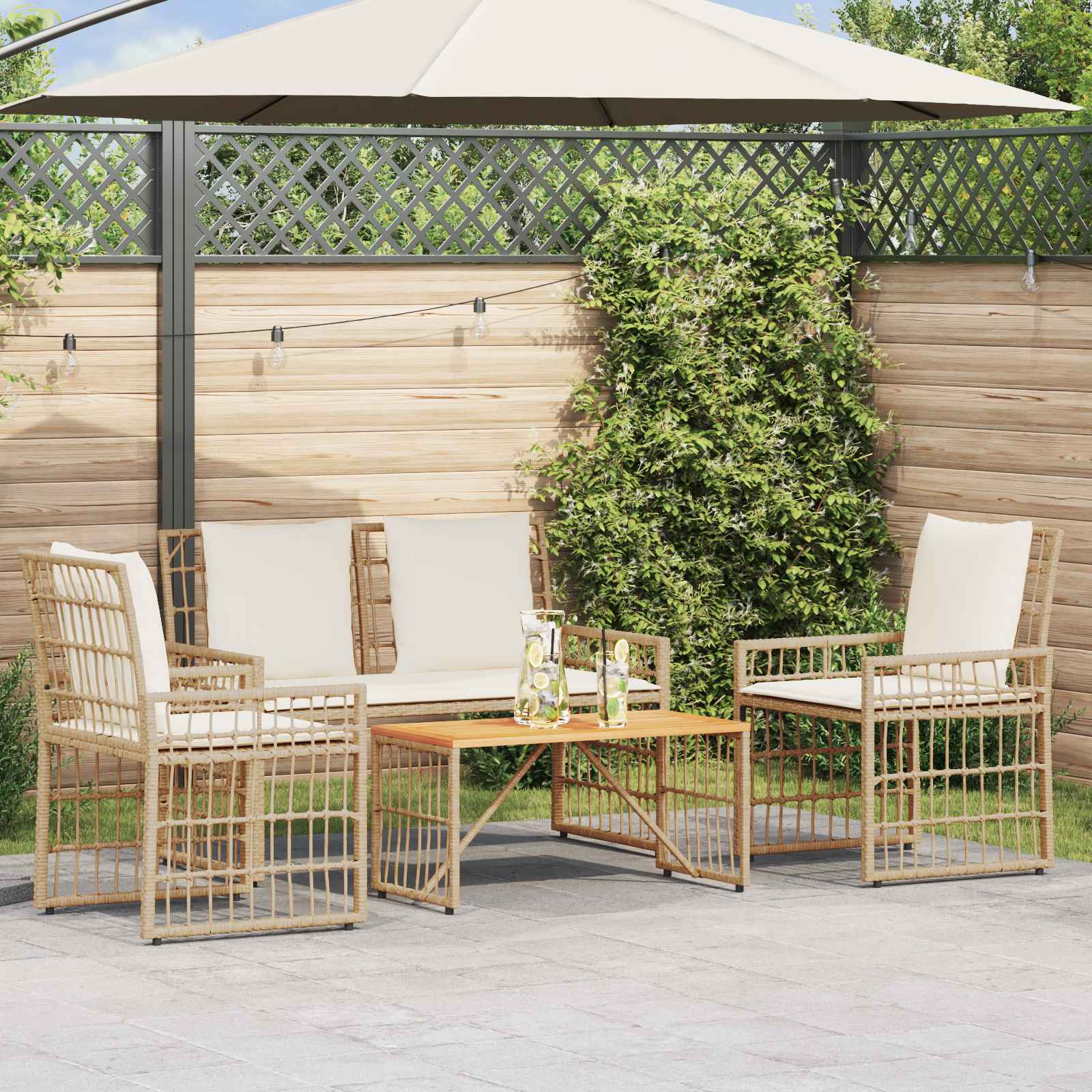 vidaXL Gartenmöbel Set 4 pcs Natürlich und Cremweiß