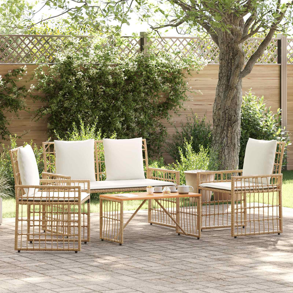 vidaXL Gartenmöbel Set 4 pcs Natürlich und Cremweiß
