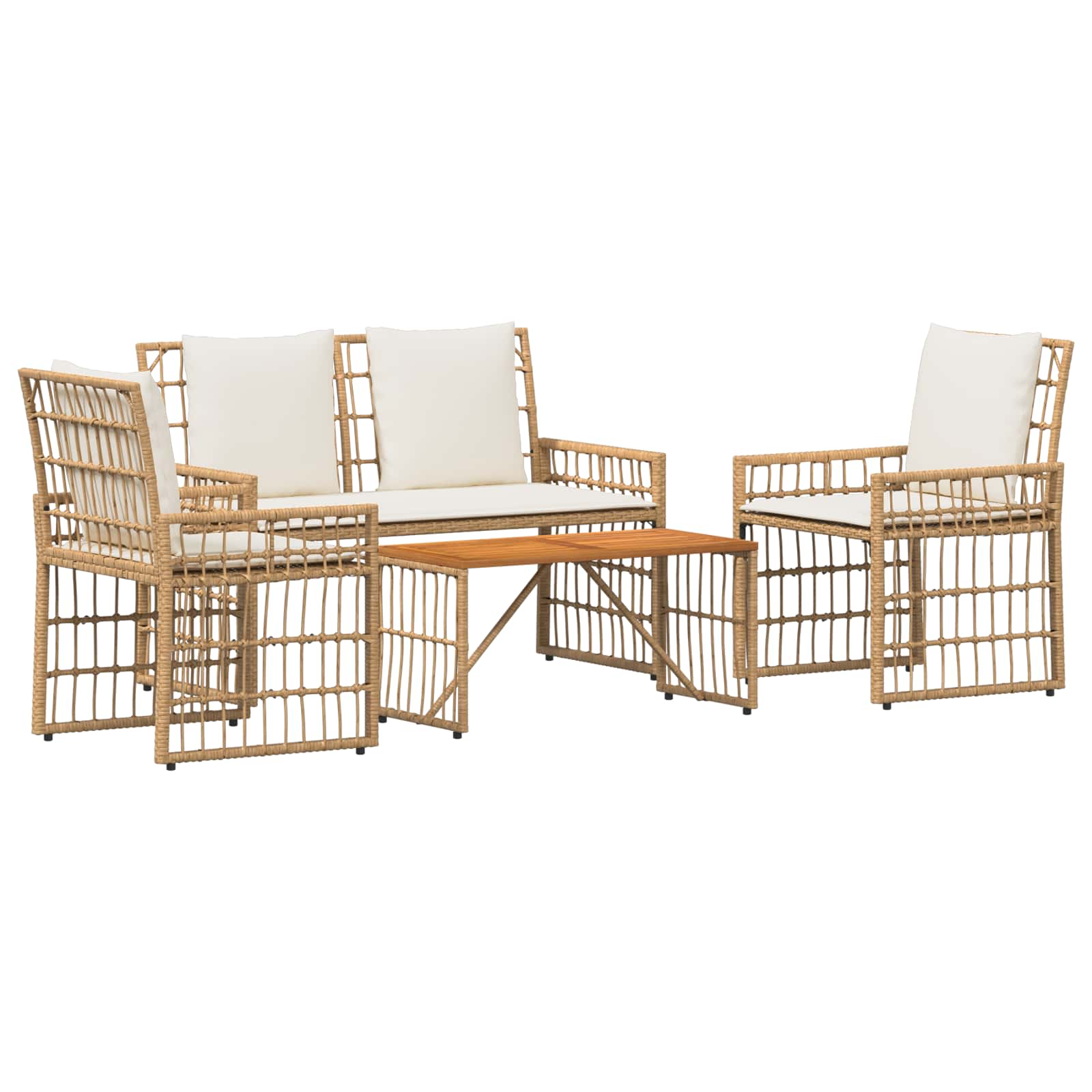 vidaXL Gartenmöbel Set 4 pcs Natürlich und Cremweiß