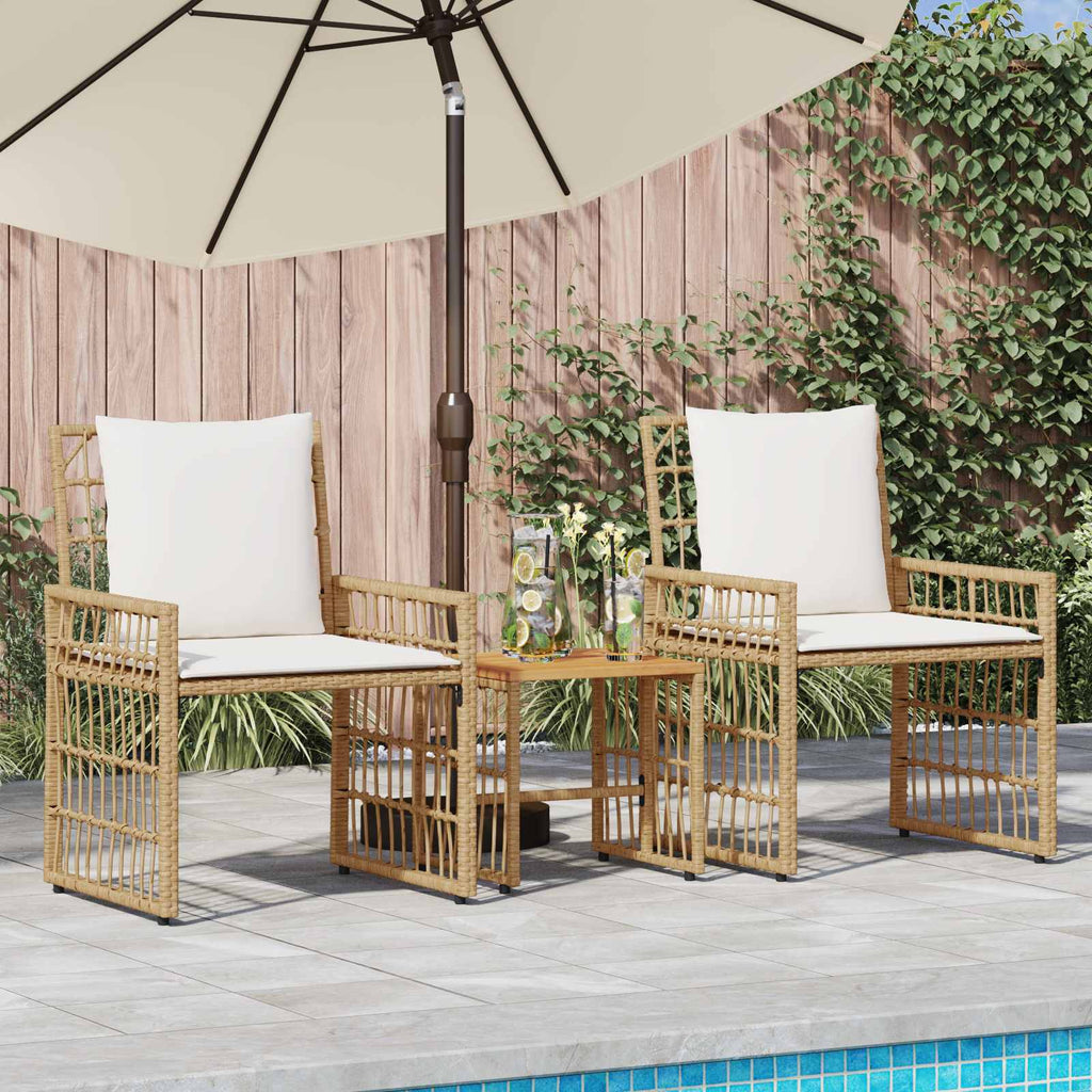 vidaXL Gartenmöbel Set 3 pcs Natürlich und Cremweiß
