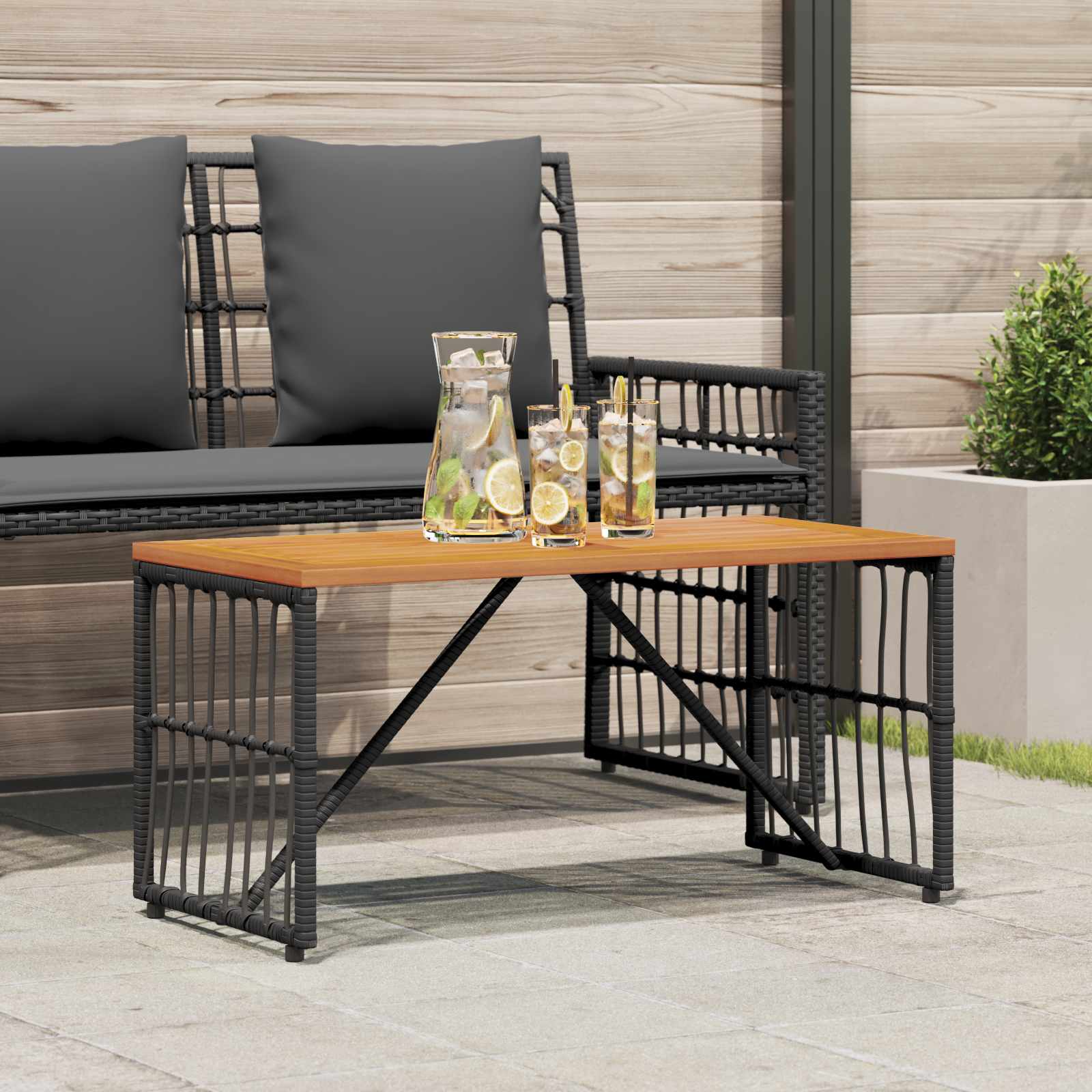 vidaXL Tisch für Outdoor Schwarz 80 x 40 x 40 cm Stahl und Poly Rattan