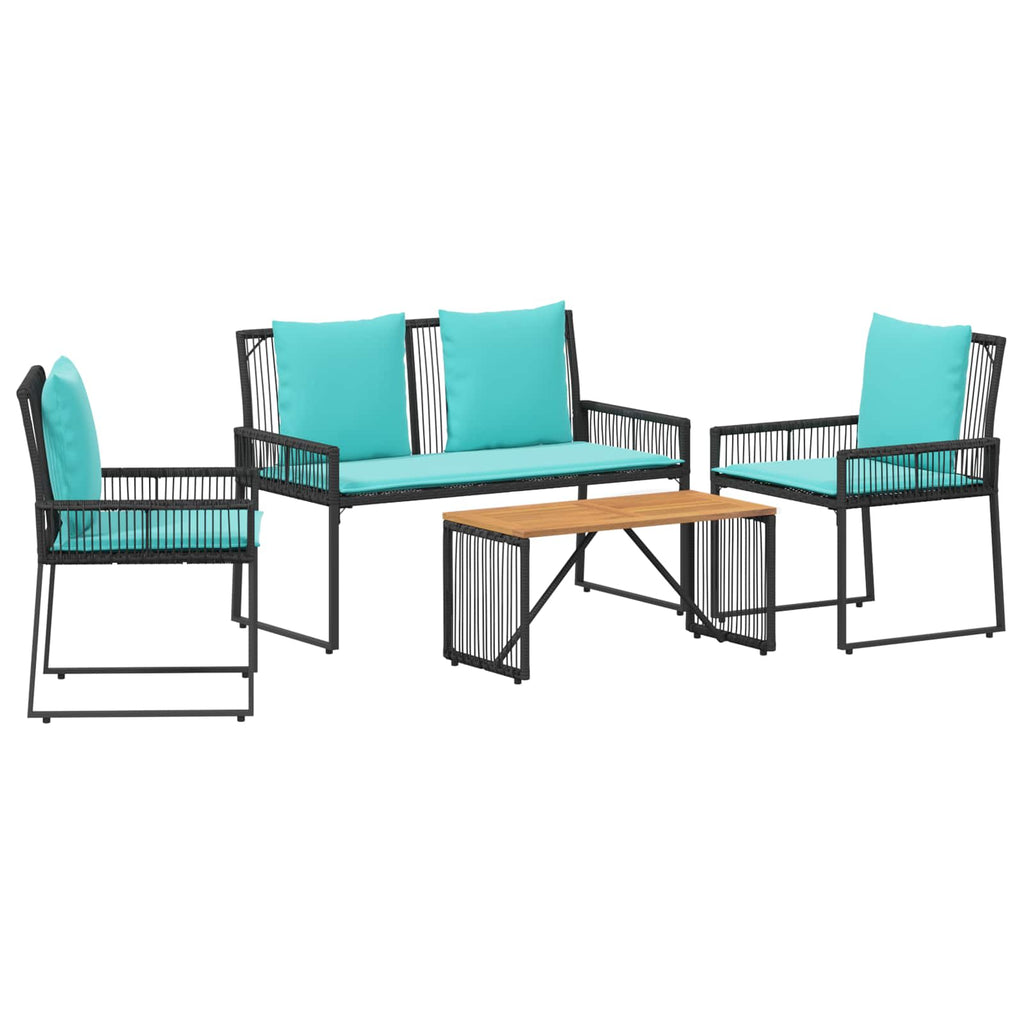 vidaXL Gartenmöbel Set mit Kissen 9 pcs Schwarz und Türkis Poly-Rattan