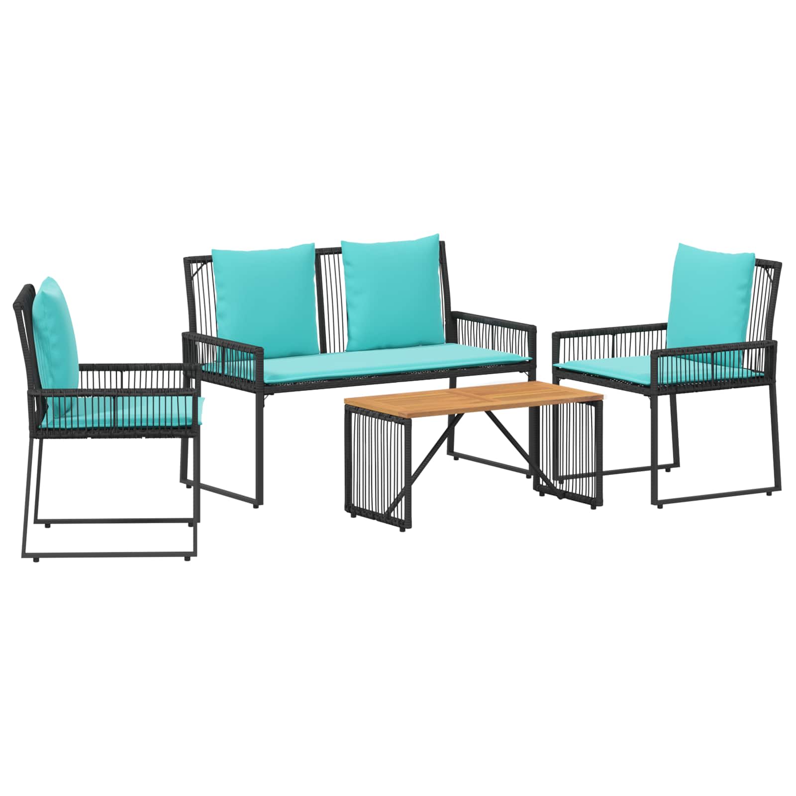 vidaXL Gartenmöbel Set mit Kissen 9 pcs Schwarz und Türkis Poly-Rattan