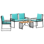 vidaXL Gartenmöbel Set mit Kissen 9 pcs Schwarz und Türkis Poly-Rattan