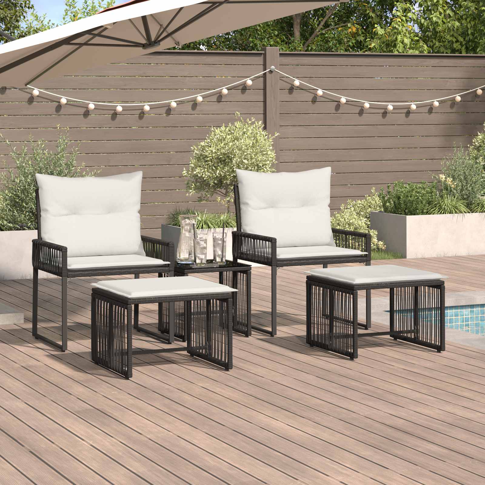vidaXL Gartenmöbel Set 11 pcs Schwarz und Cremeweiß Poly-Rattan