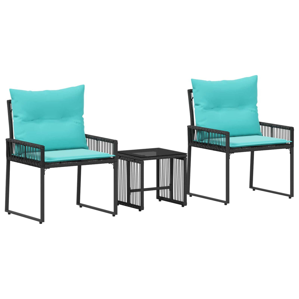 vidaXL Gartenmöbel Set mit Kissen 7 pcs Schwarz und Türkis Poly-Rattan