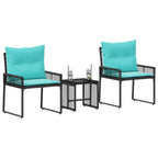 vidaXL Gartenmöbel Set mit Kissen 7 pcs Schwarz und Türkis Poly-Rattan