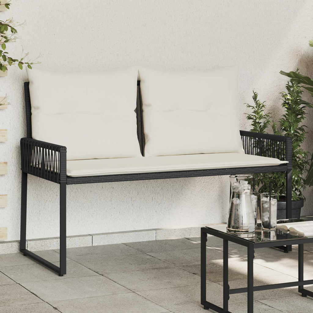 vidaXL Bank Outdoor mit Kissen 4 pcs Schwarz und Cremeweiß Poly-Rattan