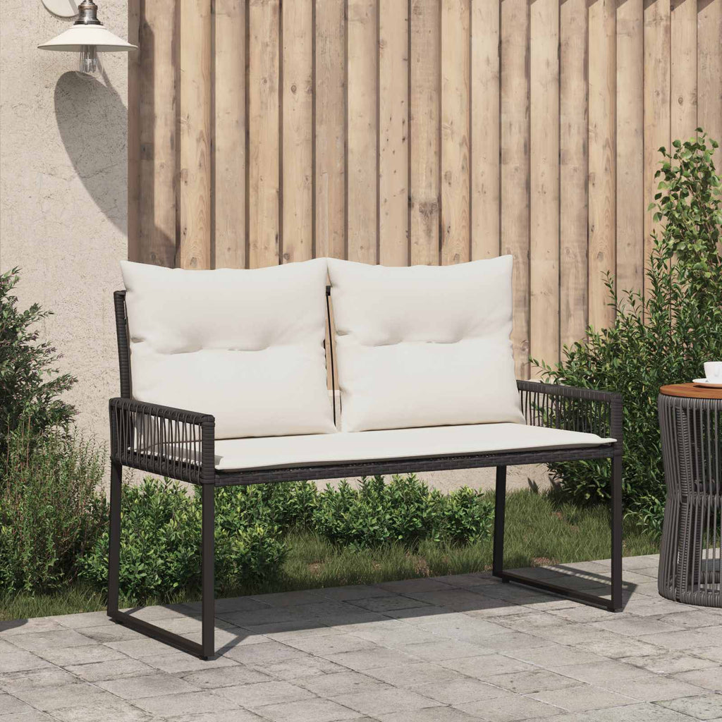 vidaXL Bank Outdoor mit Kissen 4 pcs Schwarz und Cremeweiß Poly-Rattan
