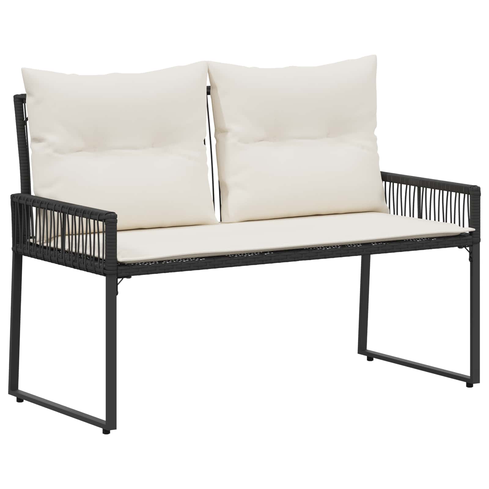 vidaXL Bank Outdoor mit Kissen 4 pcs Schwarz und Cremeweiß Poly-Rattan