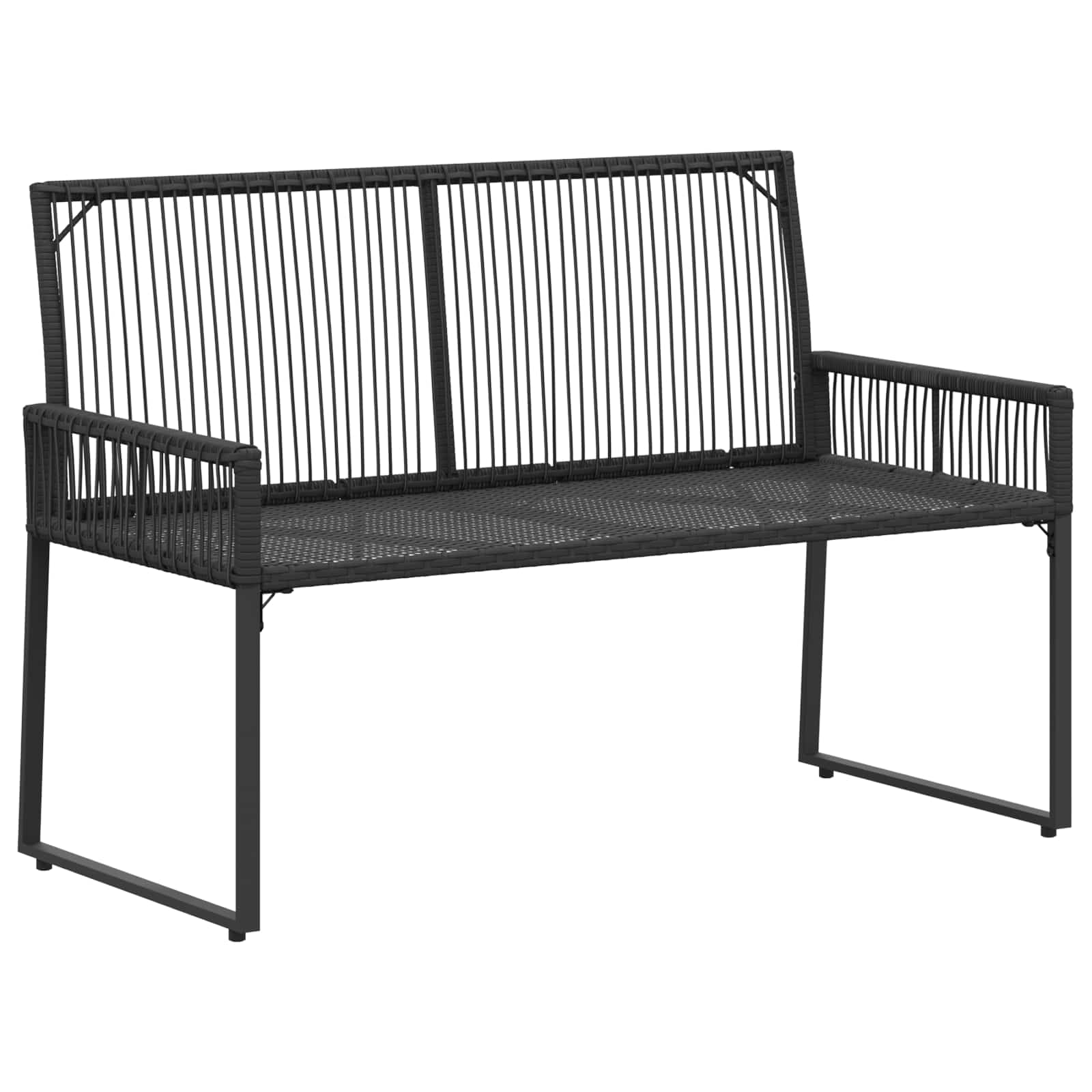 vidaXL Bank Outdoor mit Kissen 4 pcs Schwarz und Cremeweiß Poly-Rattan
