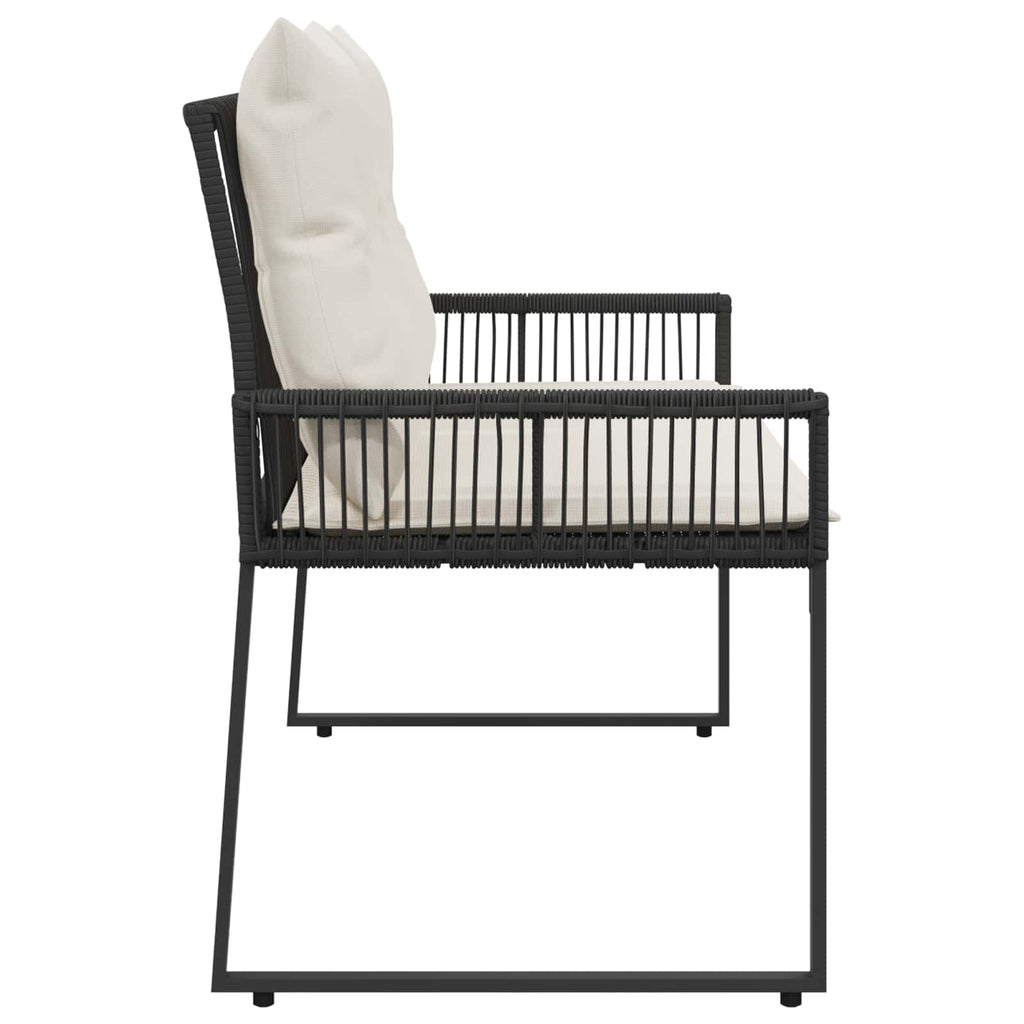 vidaXL Bank Outdoor mit Kissen 4 pcs Schwarz und Cremeweiß Poly-Rattan