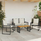 vidaXL Gartenmöbel-Set mit Kissen 4 pcs Schwarz und Cremeweiß