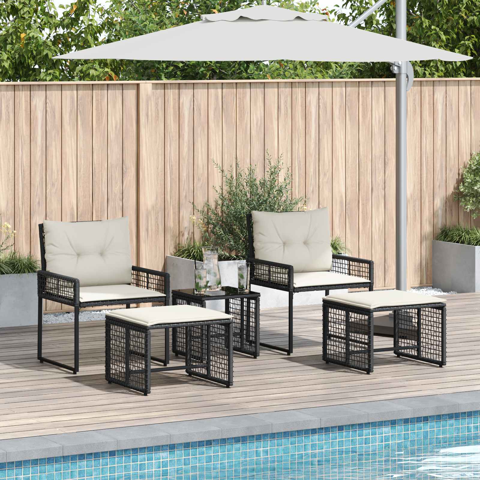 vidaXL Gartenmöbel-Set mit Kissen 5 pcs Schwarz und Weiß