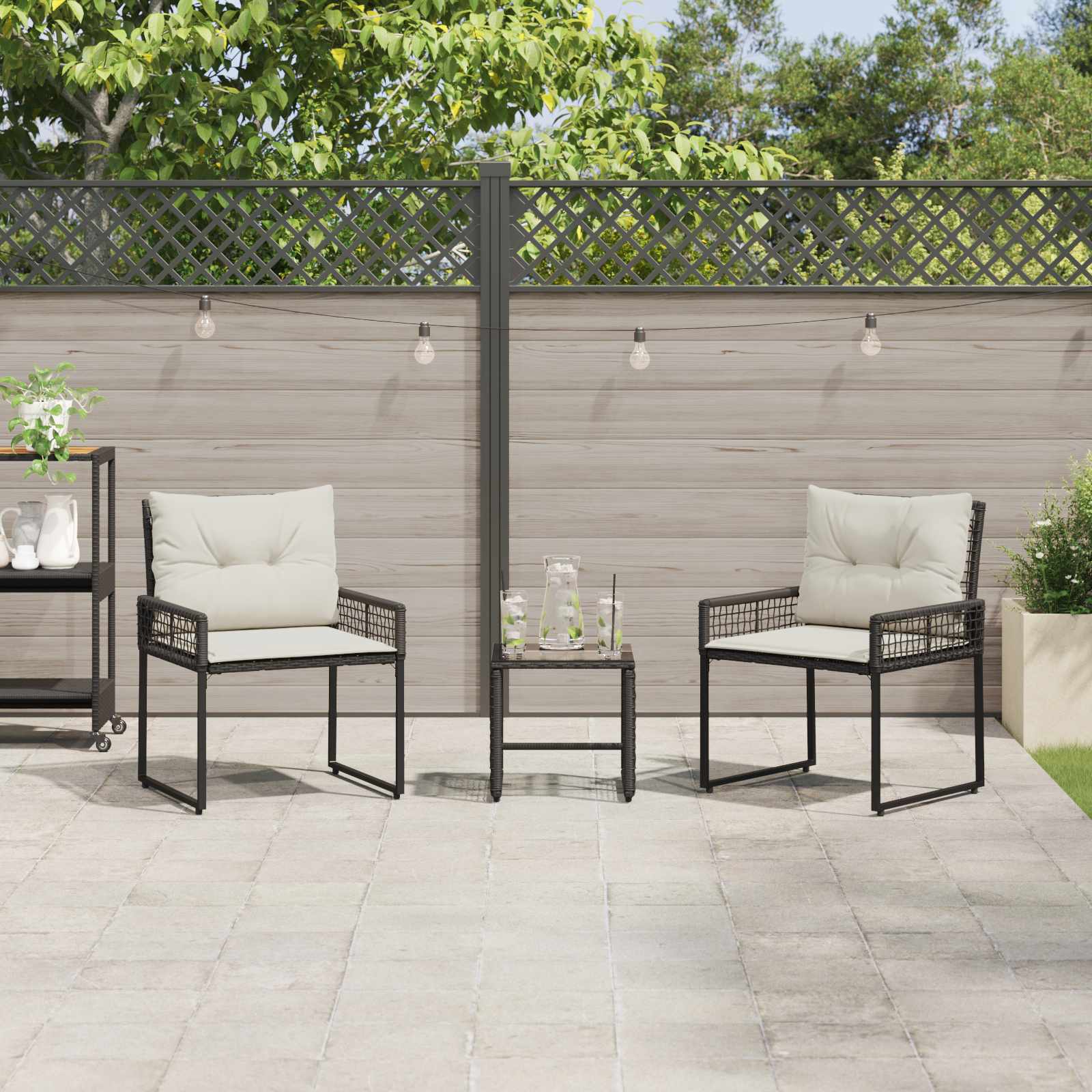 vidaXL Gartenmöbel-Set mit Kissen 3 pcs Schwarz und Weiß