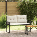vidaXL Bank Outdoor mit Kissen Schwarz und Cremeweiß 118 x 55 x 82 cm