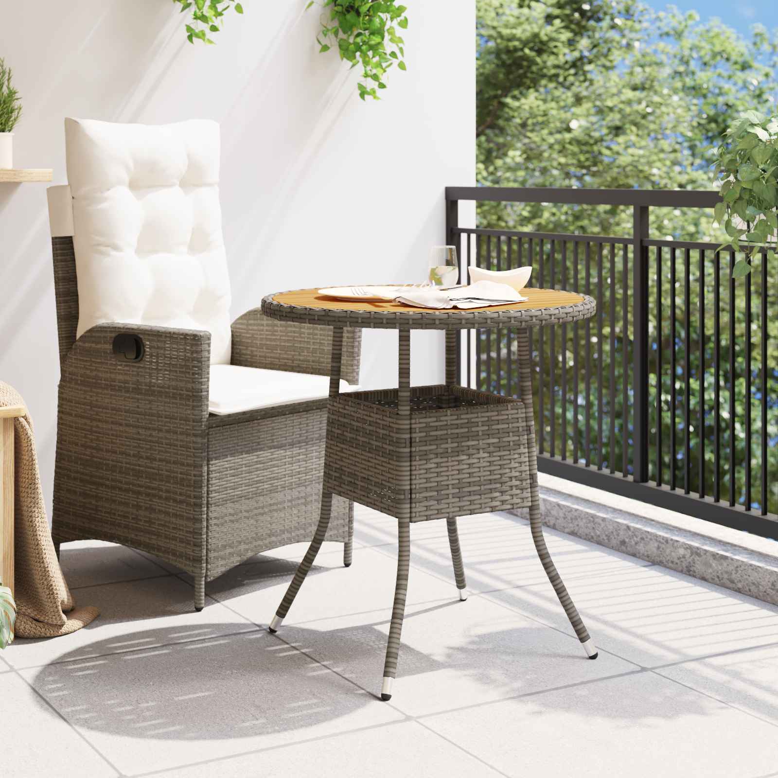 vidaXL Esstisch für das Dinner Grau und Akazie 70 x 70 x 73 cm