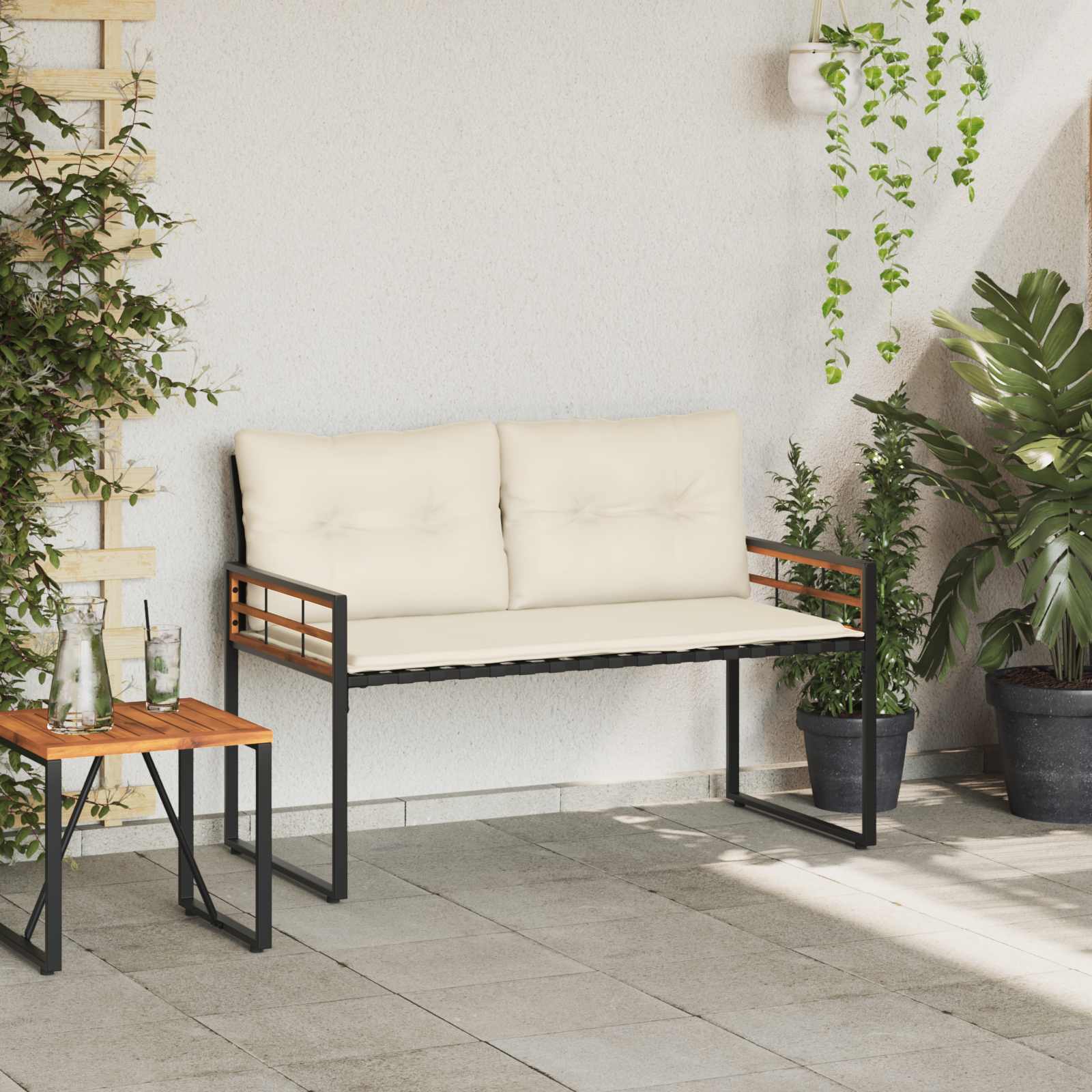 vidaXL Holz-Lagenbank mit Kissen Uni mit Kissen Creme 114 x 55 x 77 cm