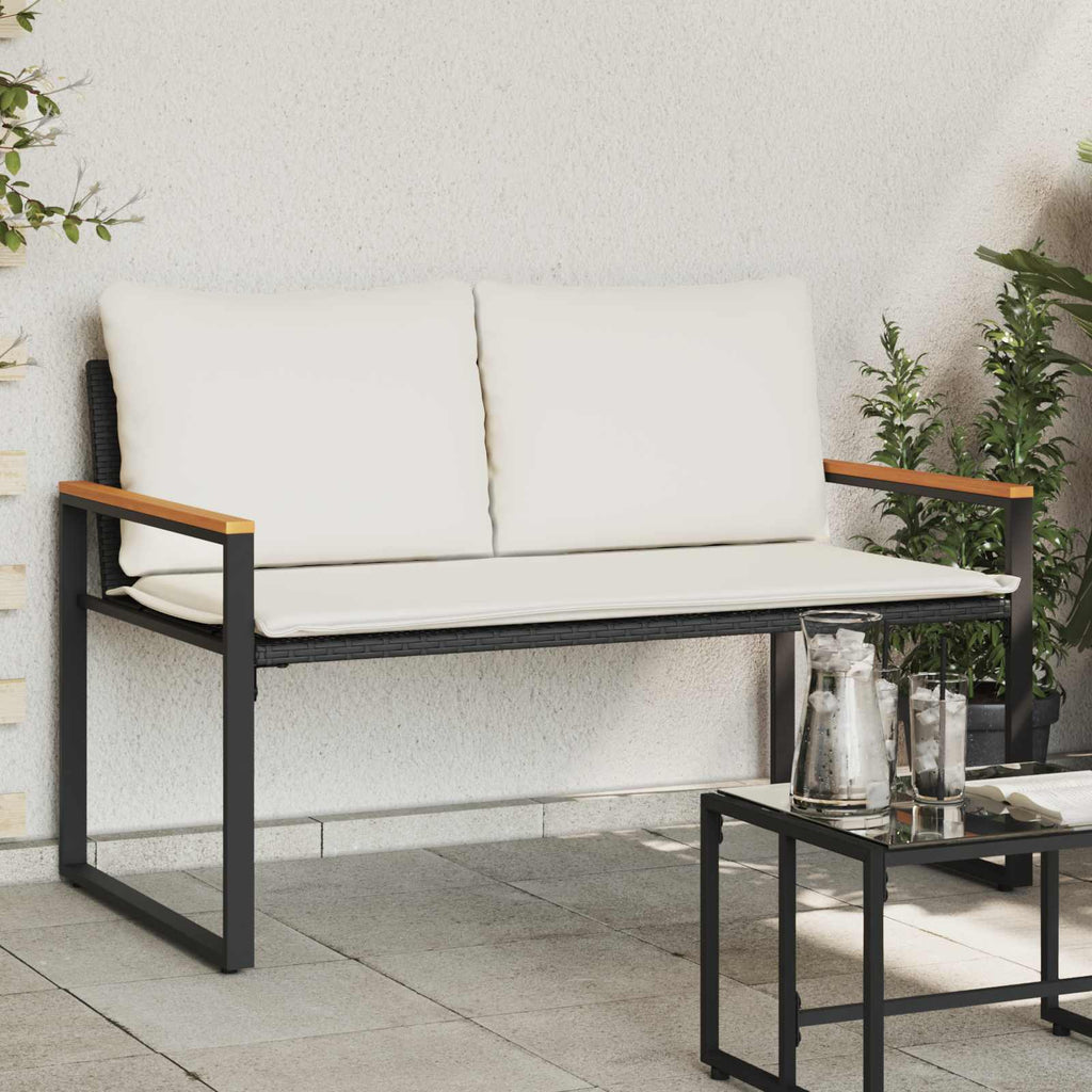 vidaXL Bank mit Kissen Schwarz und Cremeweiß 115 x 65 x 72 cm Rattan