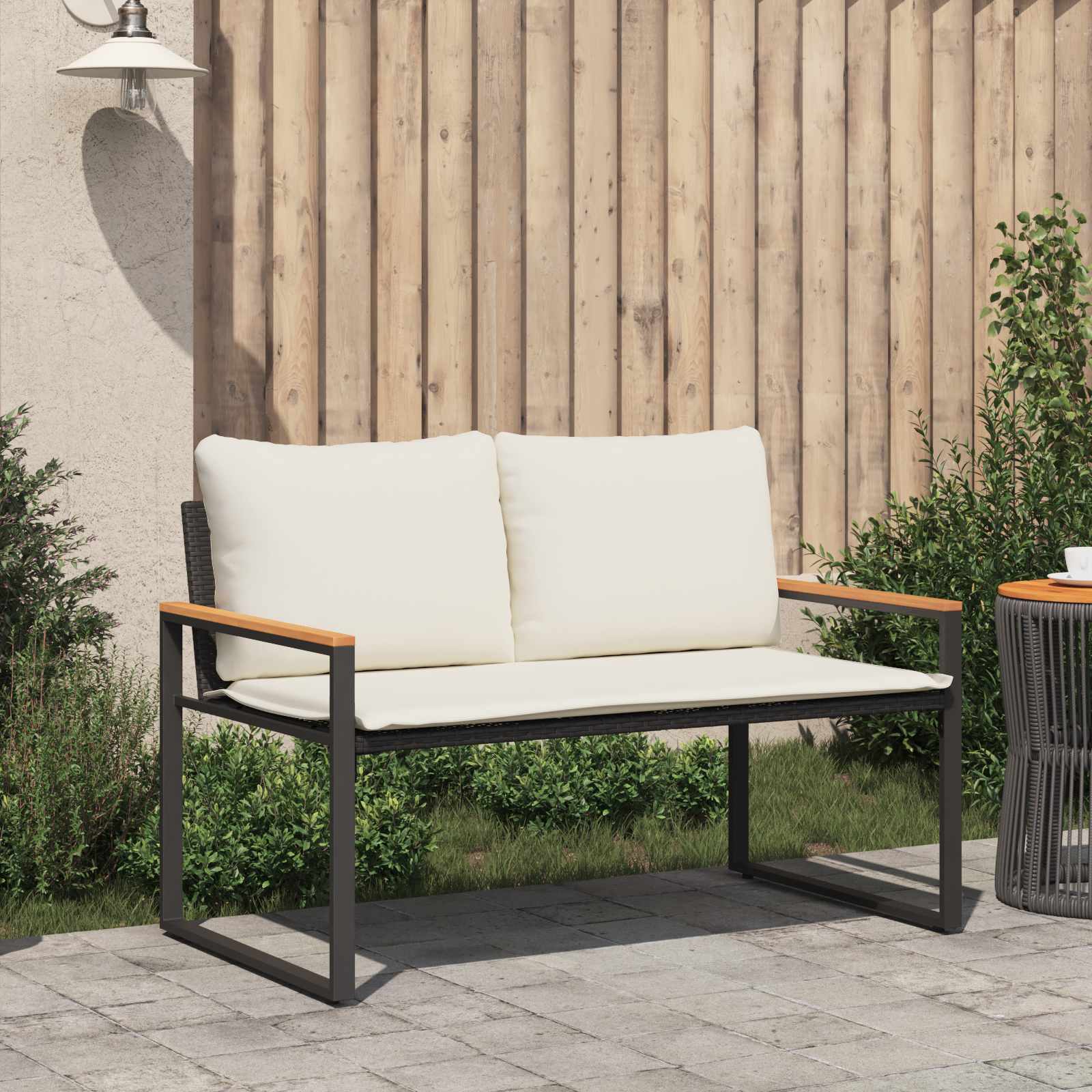 vidaXL Bank mit Kissen Schwarz und Cremeweiß 115 x 65 x 72 cm Rattan