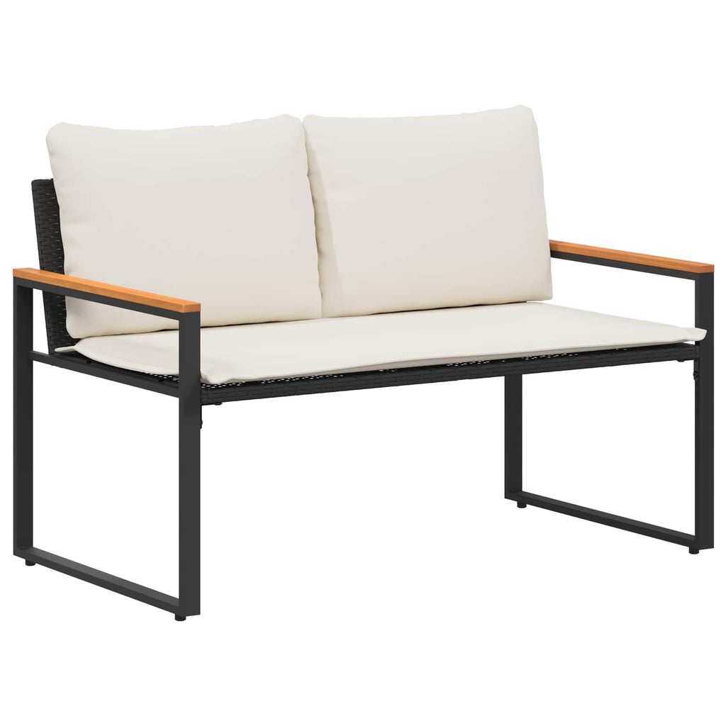 vidaXL Bank mit Kissen Schwarz und Cremeweiß 115 x 65 x 72 cm Rattan