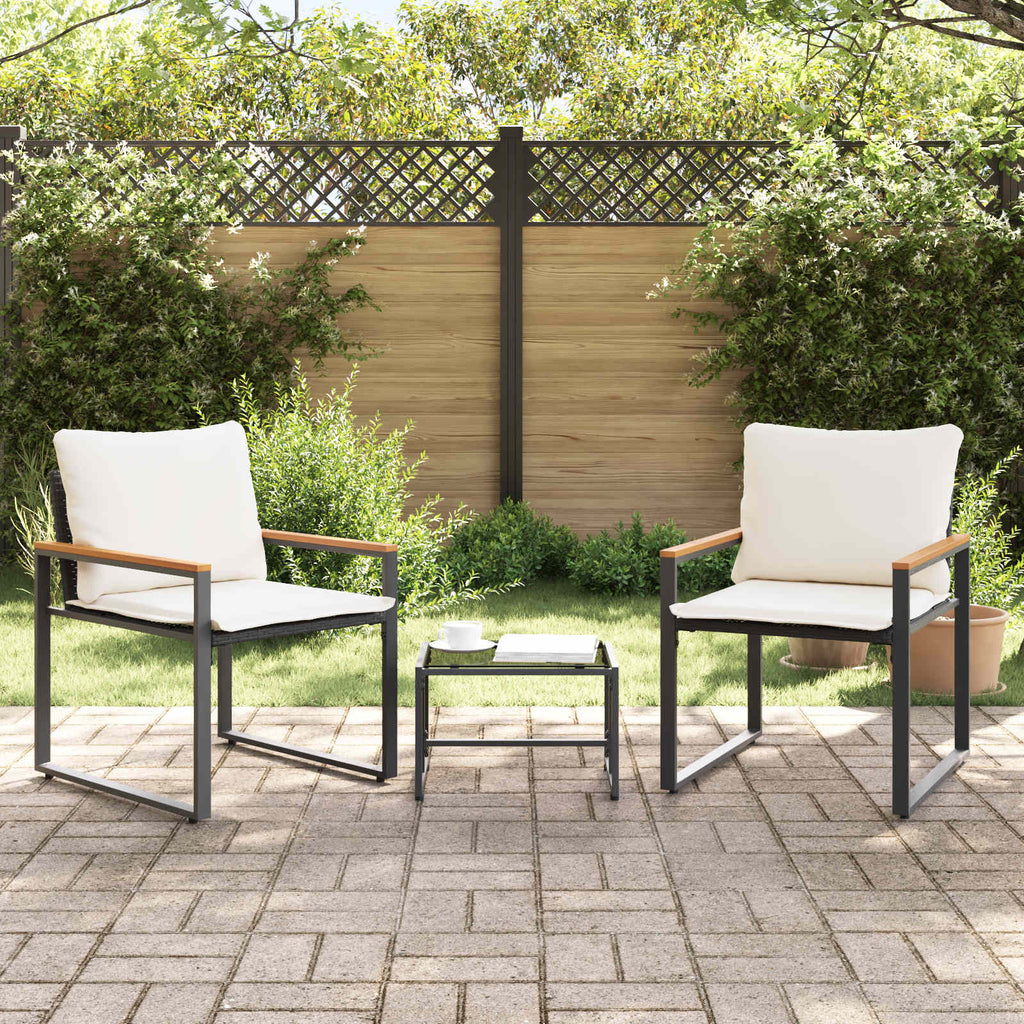 vidaXL Möbelsets mit Kissen 3 pcs Schwarz und Cremeweiß Rattan