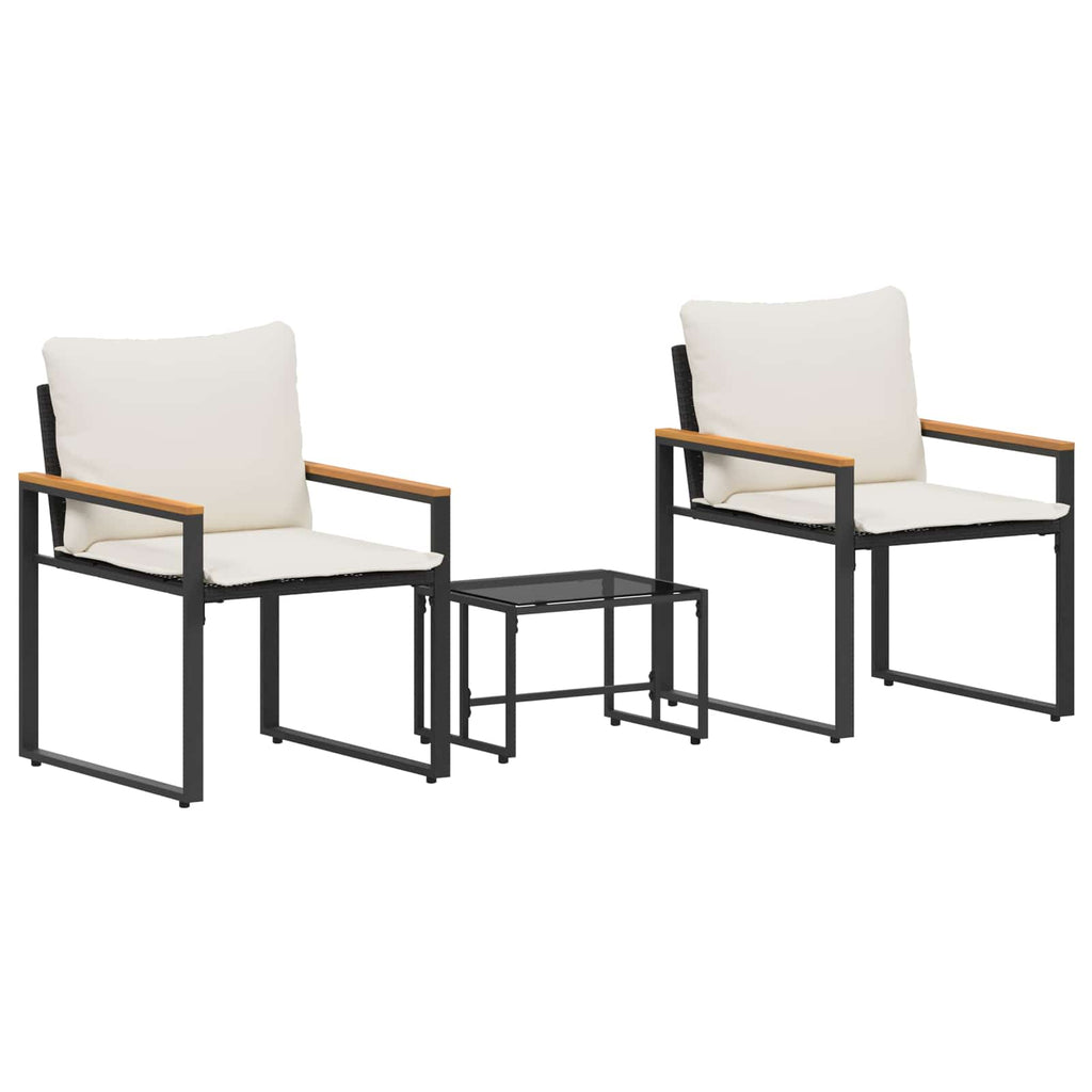 vidaXL Möbelsets mit Kissen 3 pcs Schwarz und Cremeweiß Rattan