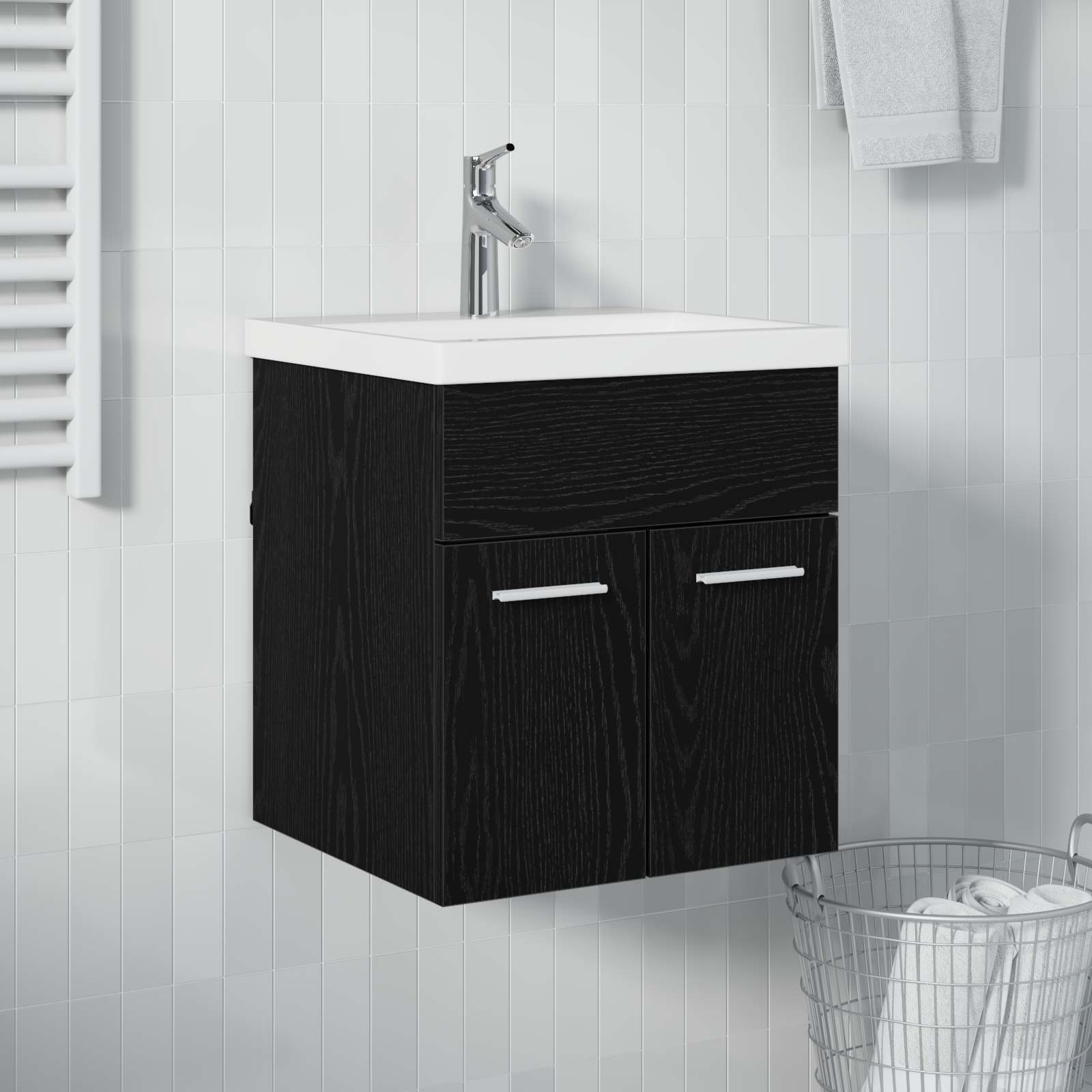 vidaXL Waschbeckenunterschrank Schwarz Eichen-Optik 41 x 38,5 x 46 cm