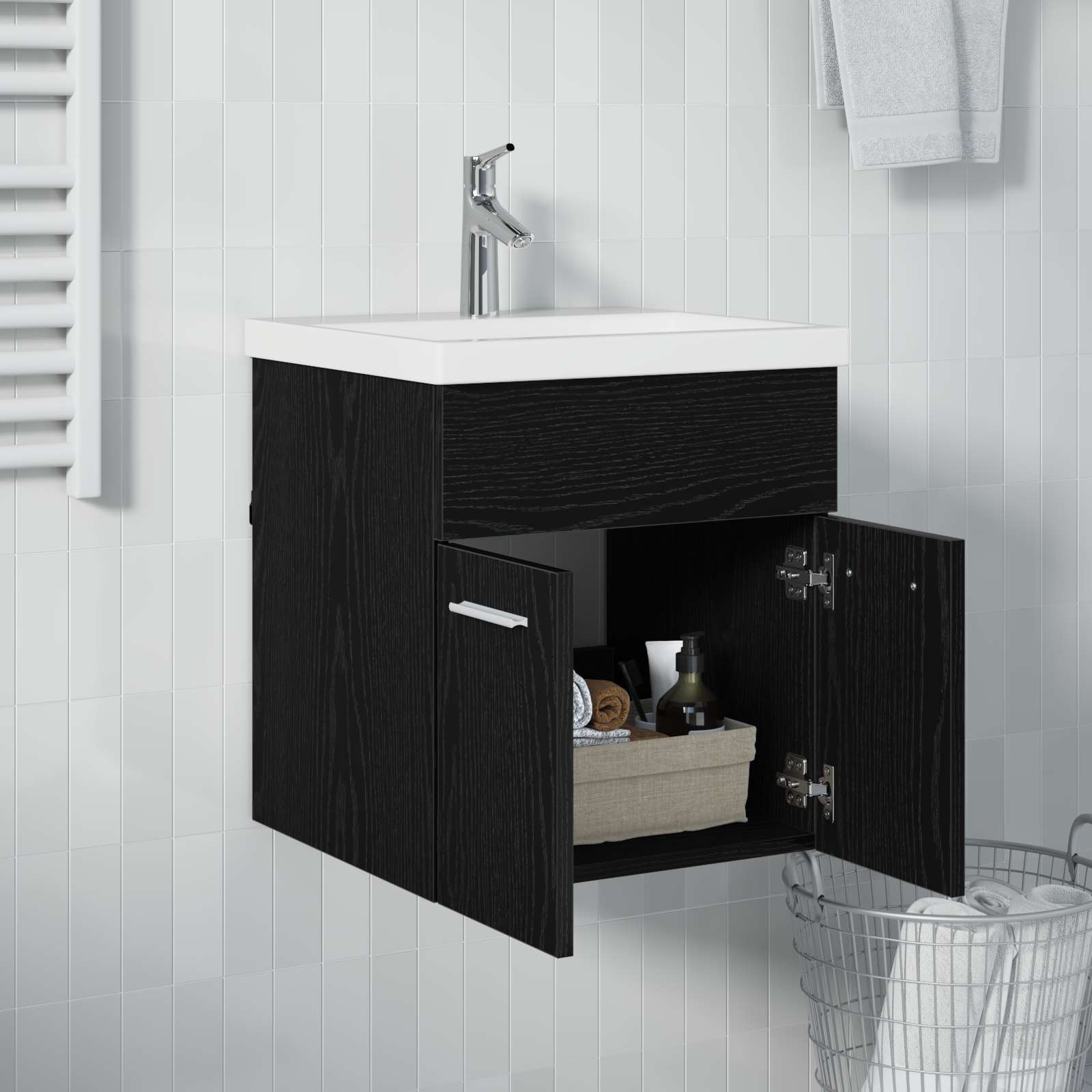 vidaXL Waschbeckenunterschrank Schwarz Eichen-Optik 41 x 38,5 x 46 cm