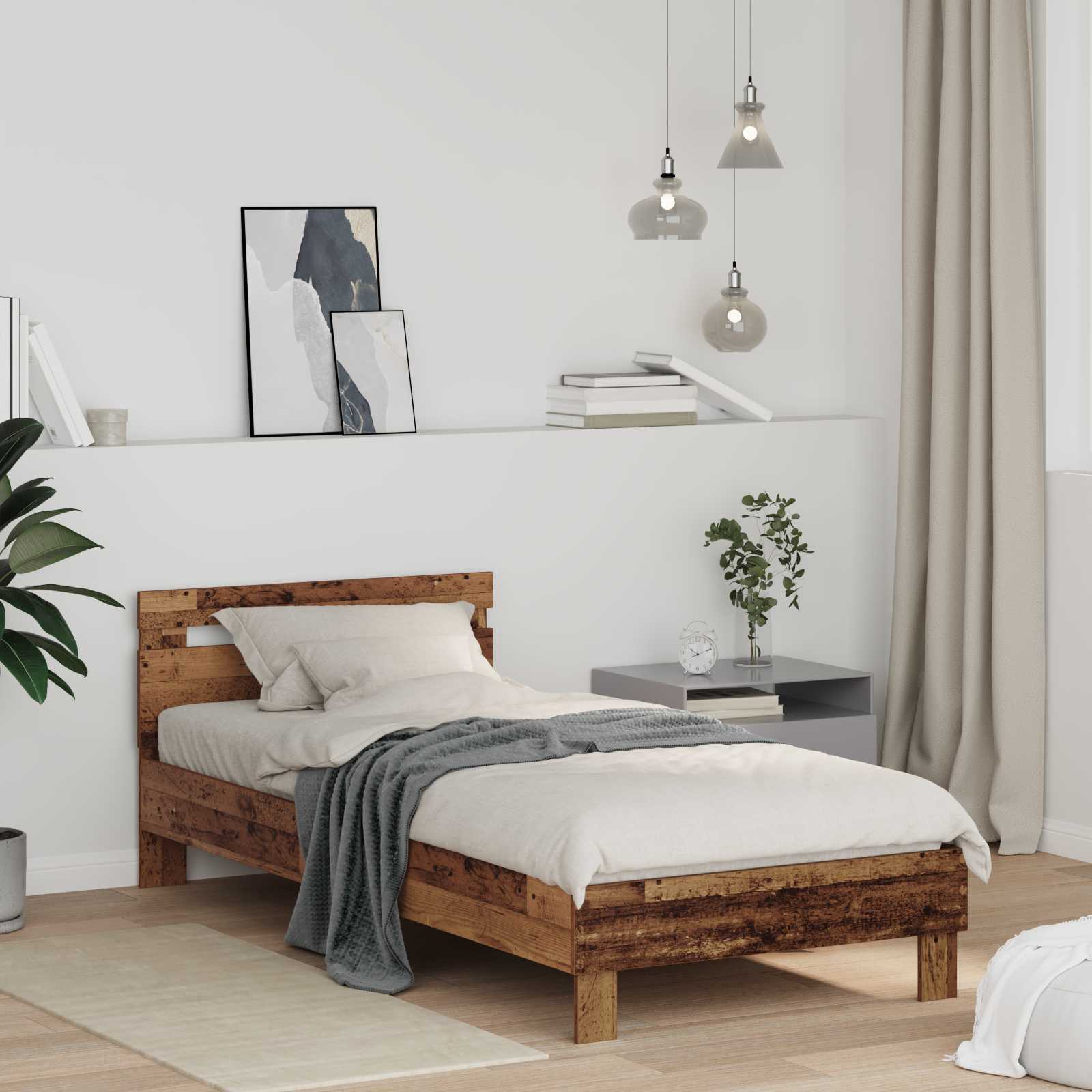 vidaXL Bettrahmen mit Kopfteil Altholz 98,5 x 200 cm Holzwerkstoff