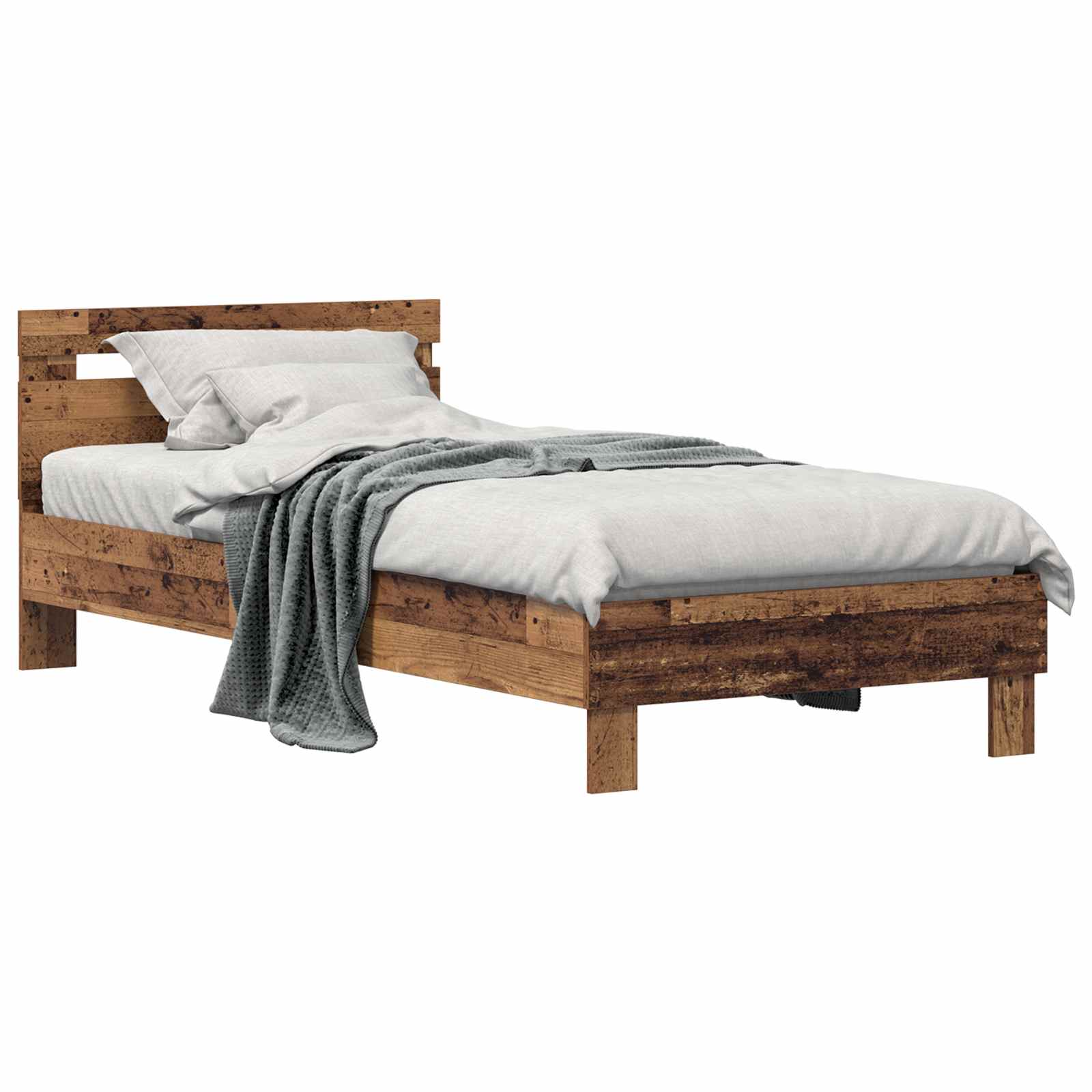 vidaXL Bettrahmen mit Kopfteil Altholz 98,5 x 200 cm Holzwerkstoff