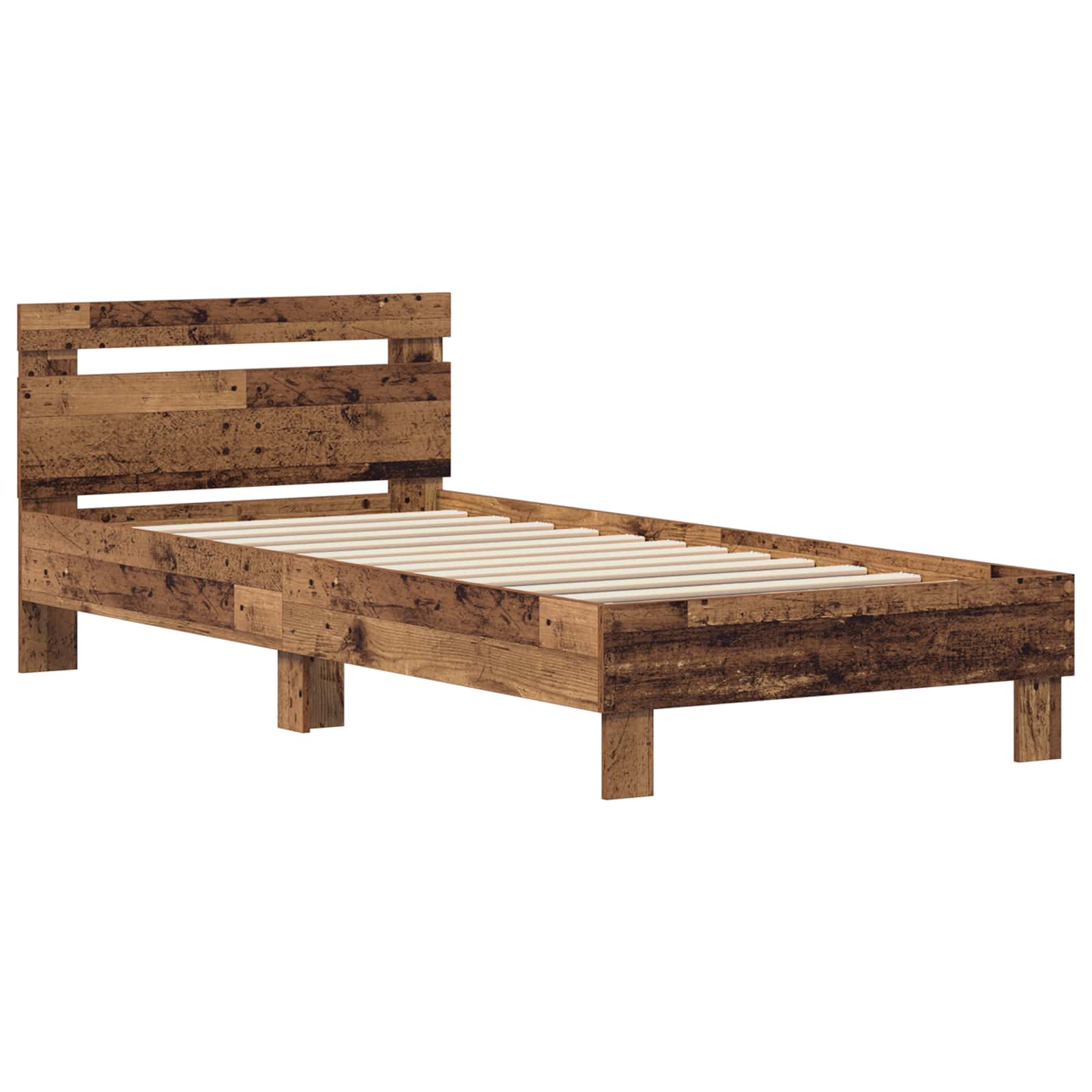vidaXL Bettrahmen mit Kopfteil Altholz 98,5 x 200 cm Holzwerkstoff
