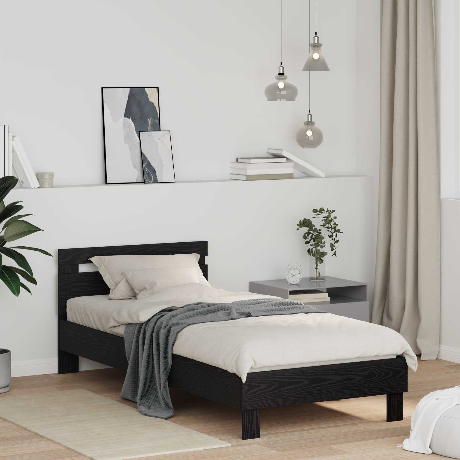 vidaXL Bettrahmen Schwarz Eichen-Optik 98,5 x 200 cm Holzwerkstoff