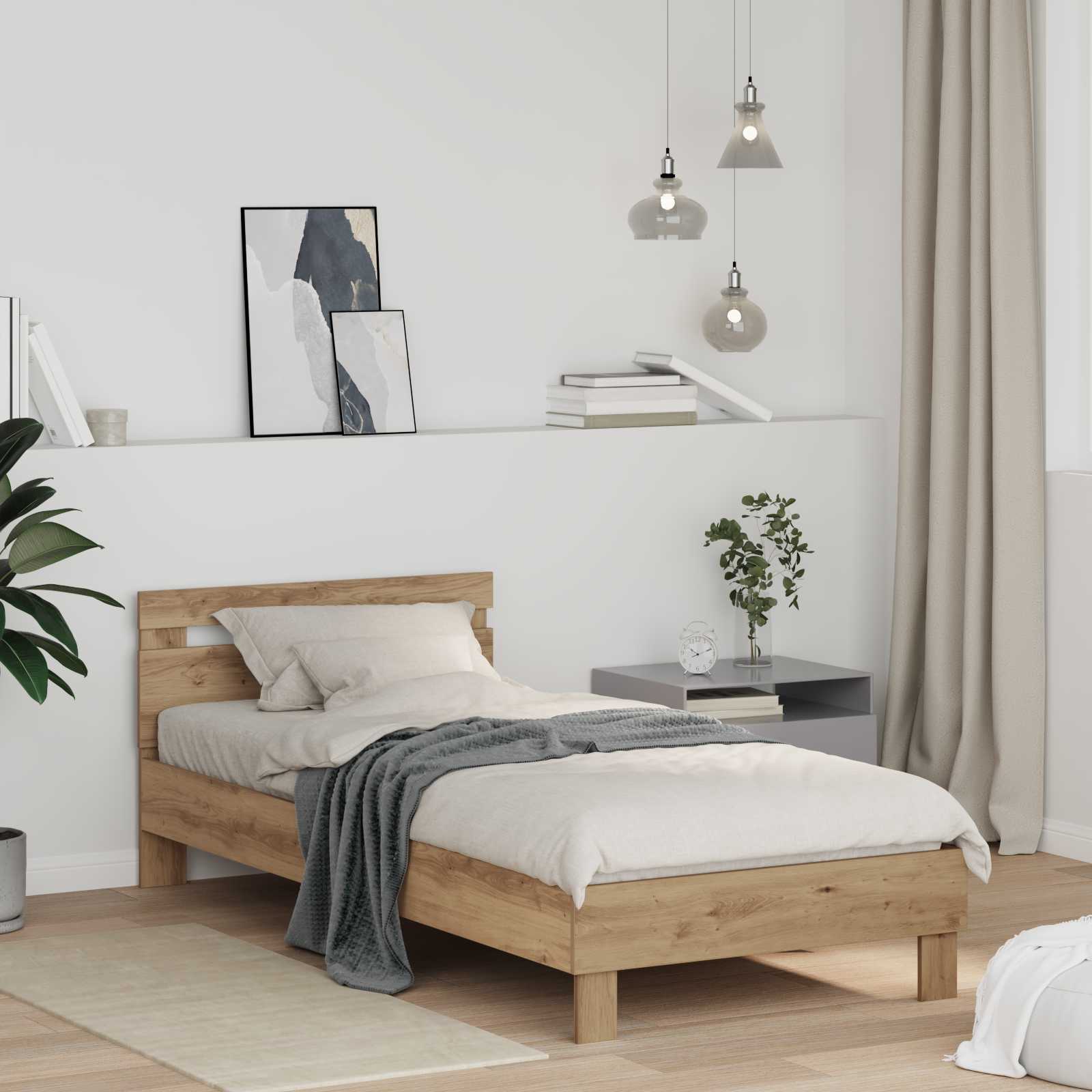 vidaXL Bettrahmen mit Kopfteil Artisan-Eiche 75 x 190 cm Holzwerkstoff