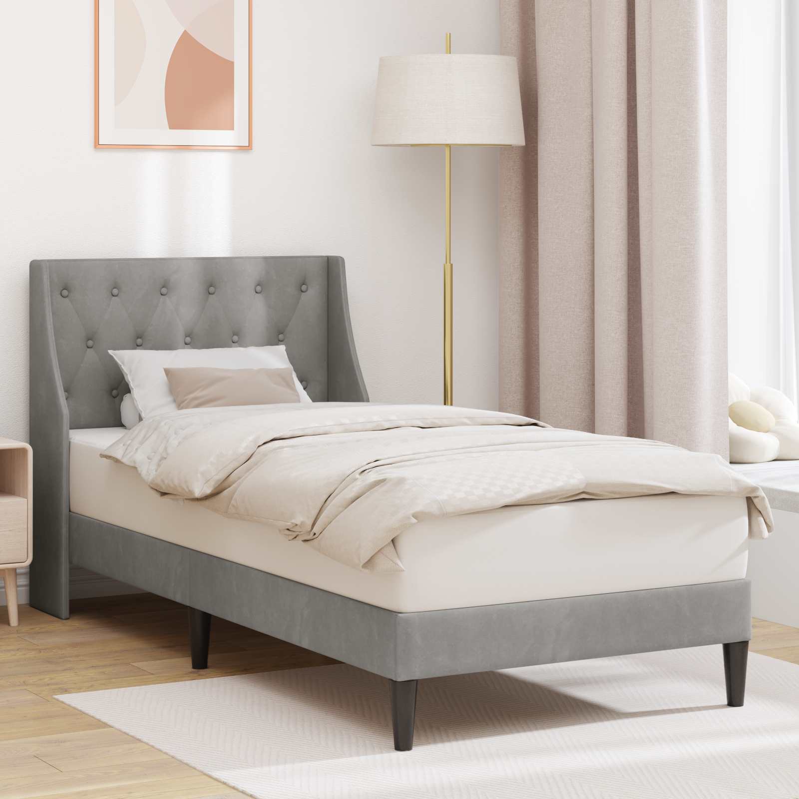 vidaXL Bettrahmen mit Kopfteil Hellgrau 80 x 200 cm Samt