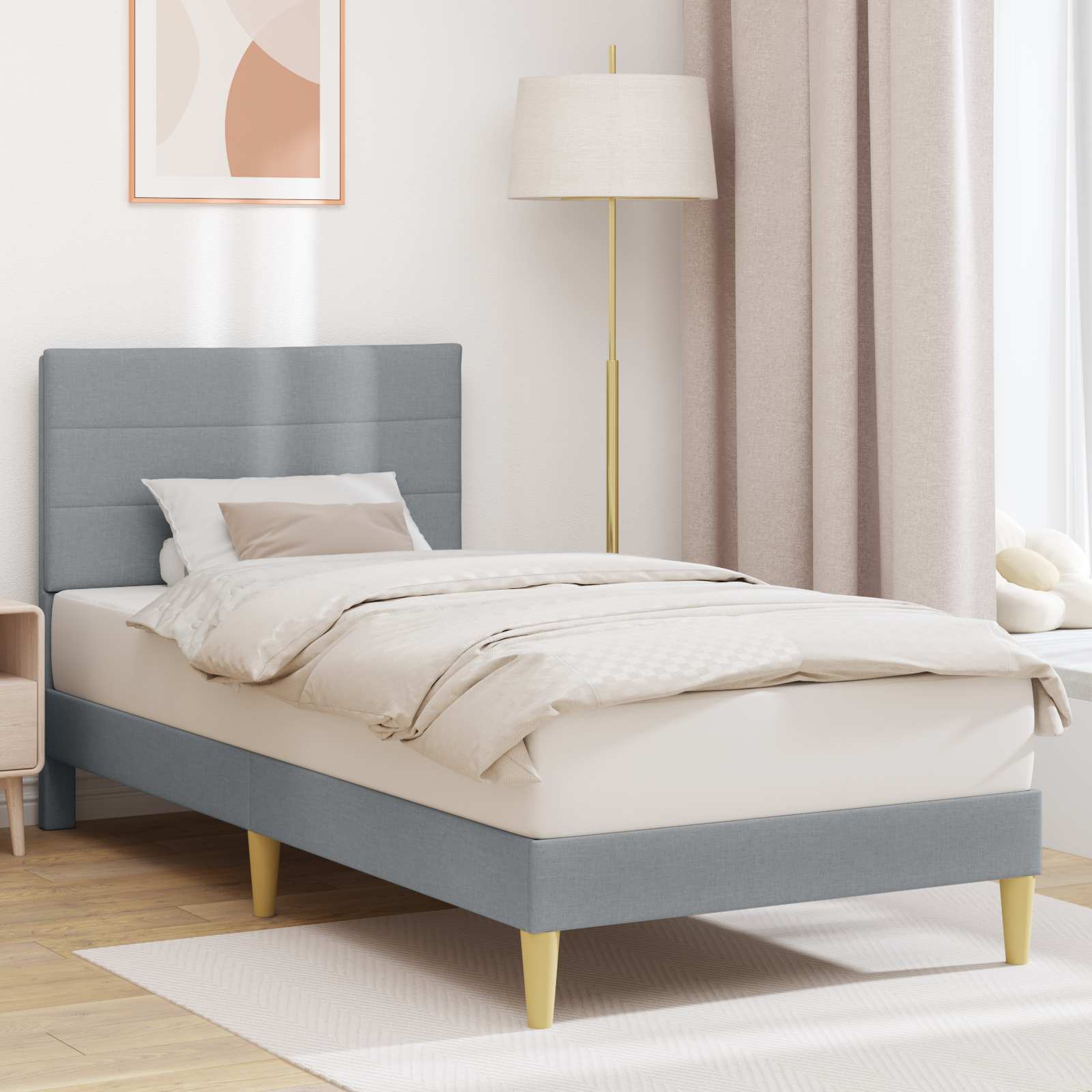vidaXL Bettrahmen mit Kopfteil Hellgrau 80 x 200 cm Stoff