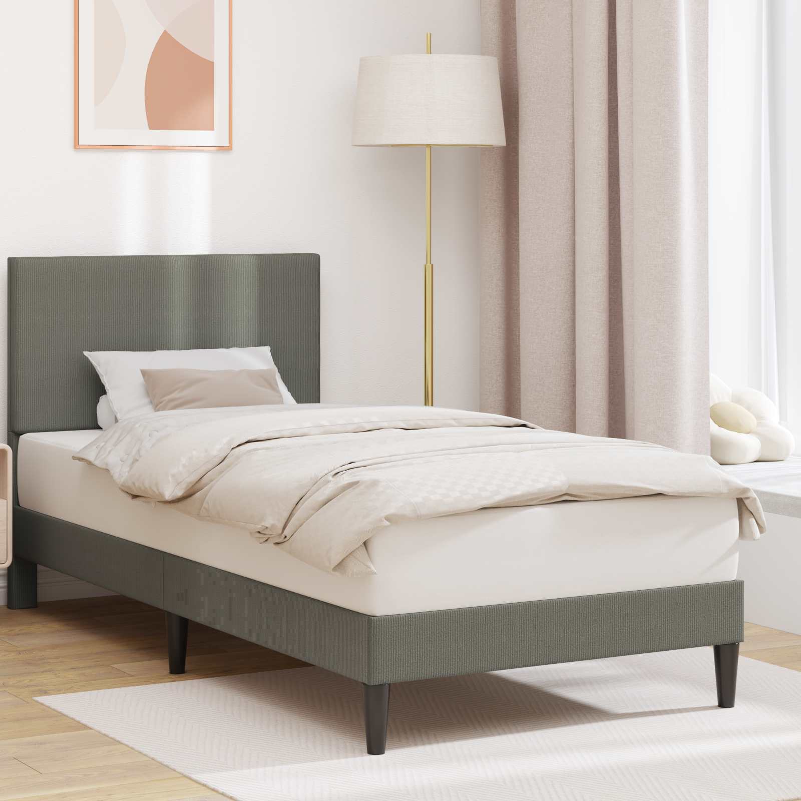 vidaXL Bettrahmen mit Kopfteil Hellgrau 80 x 200 cm Cordstoff